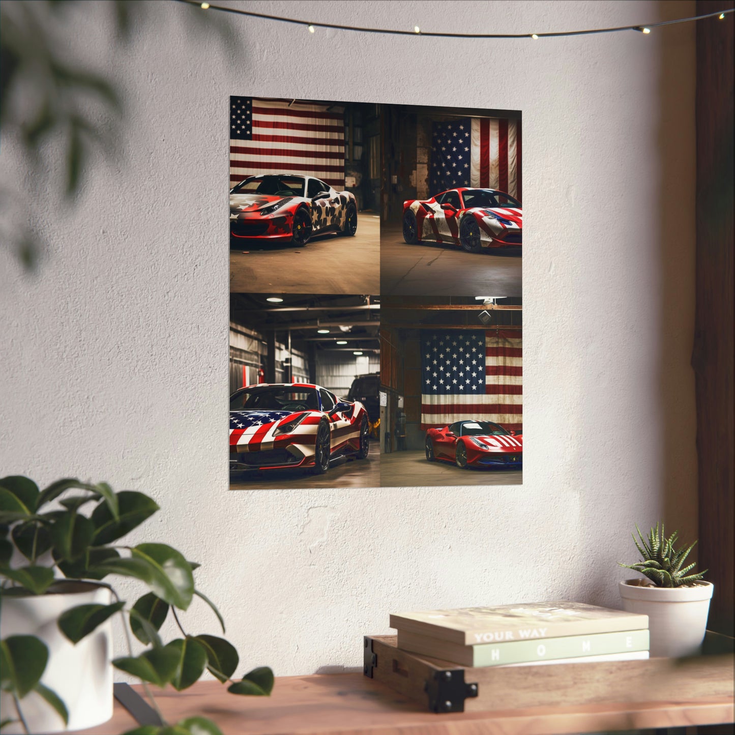 Premium Matte Vertical Posters American Flag Farrari 5