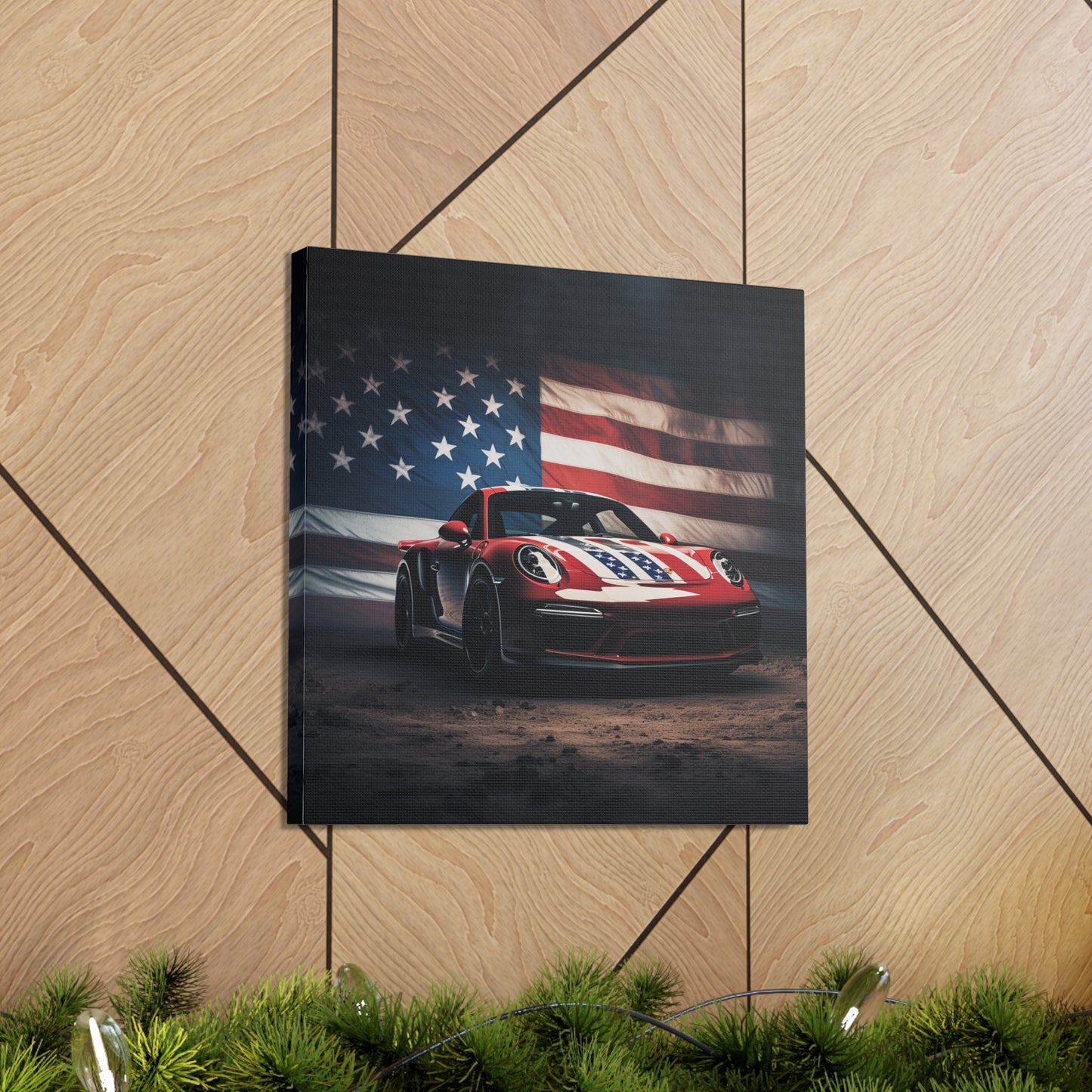 Canvas Gallery Wraps American Flag Background Porsche 3