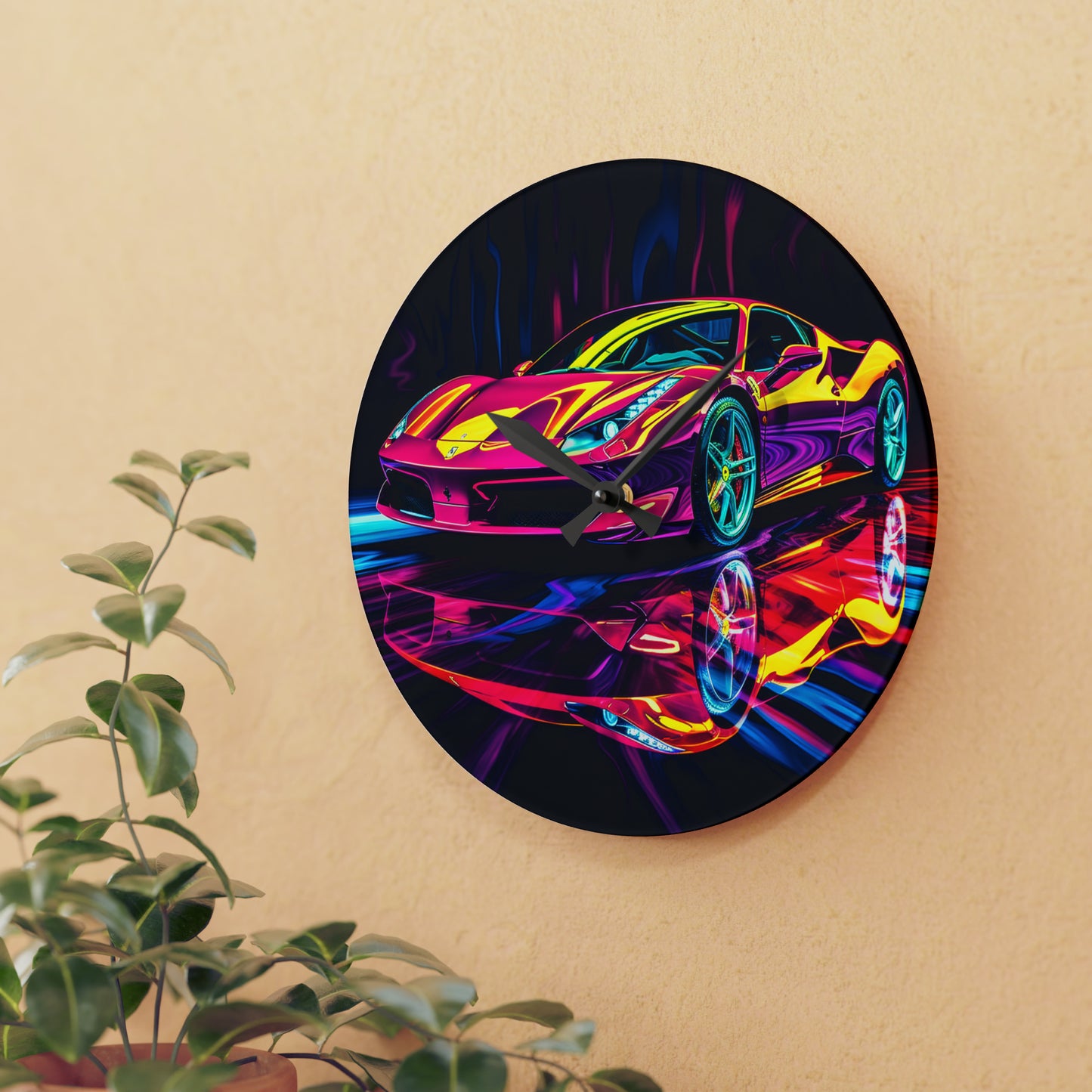 Acrylic Wall Clock Pink Ferrari Macro 2