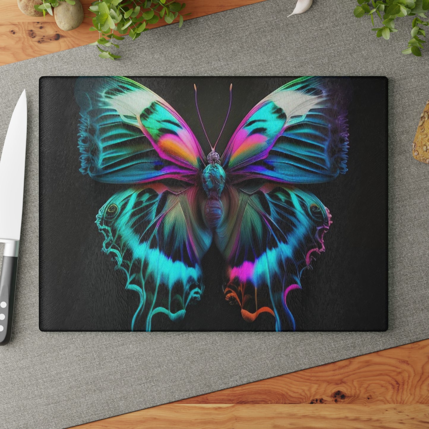 Glass Cutting Board Neon Butterfly Fusion 4