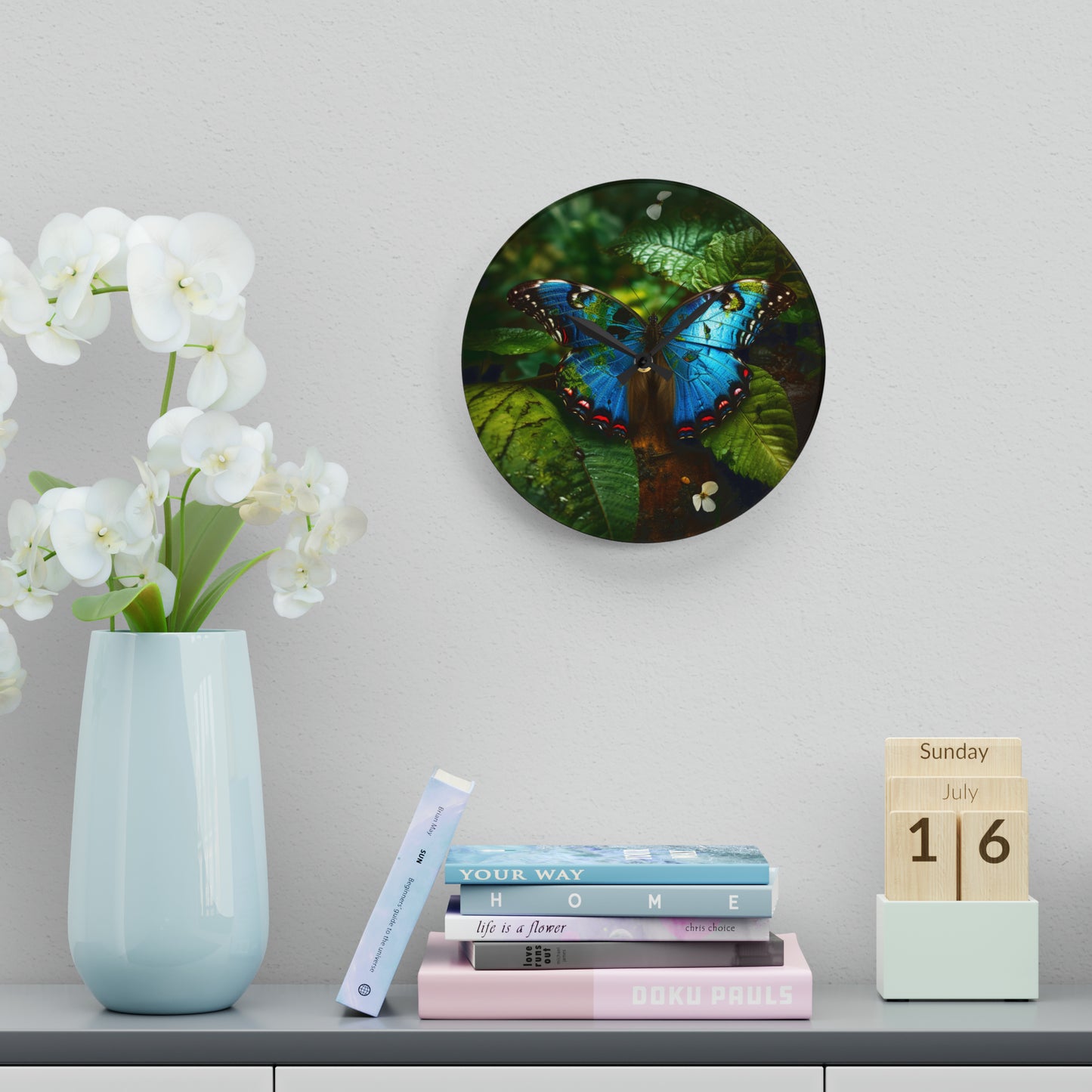 Acrylic Wall Clock Jungle Butterfly 2