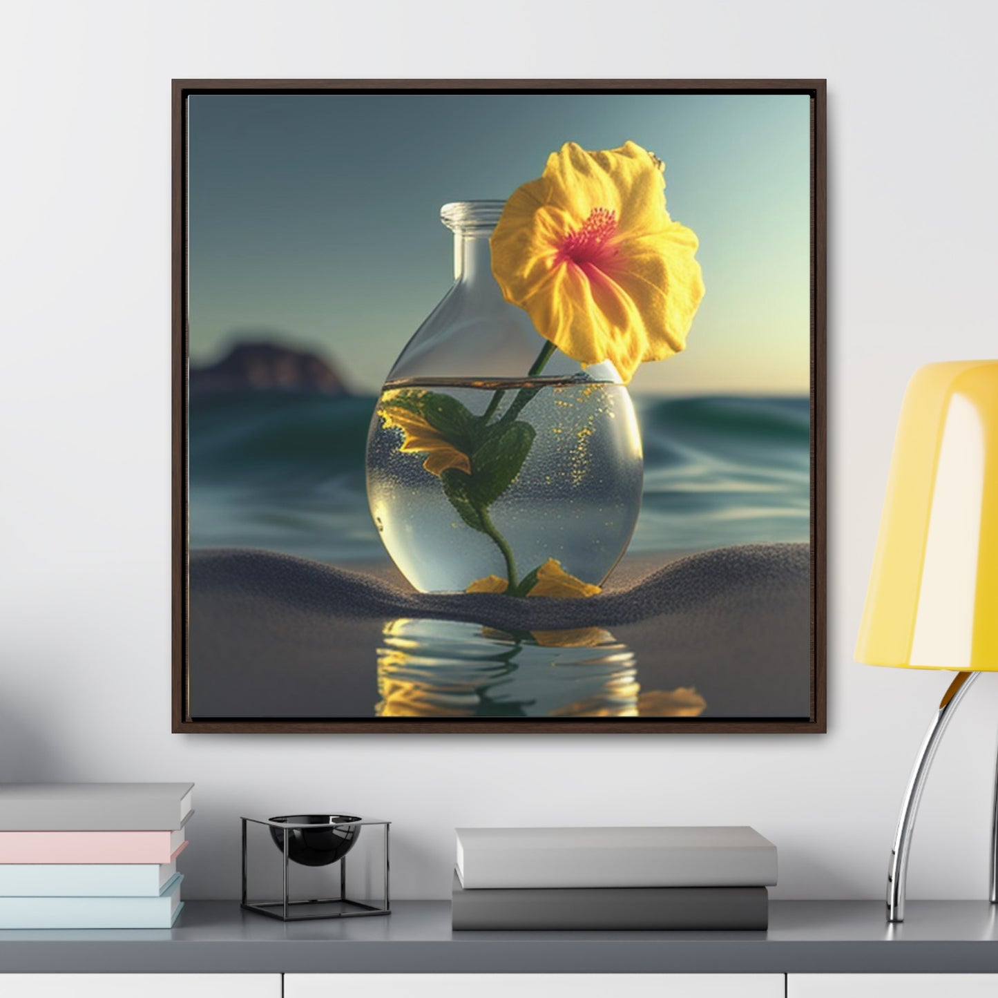 Gallery Canvas Wraps, Square Frame Yellow Hibiscus glass 2