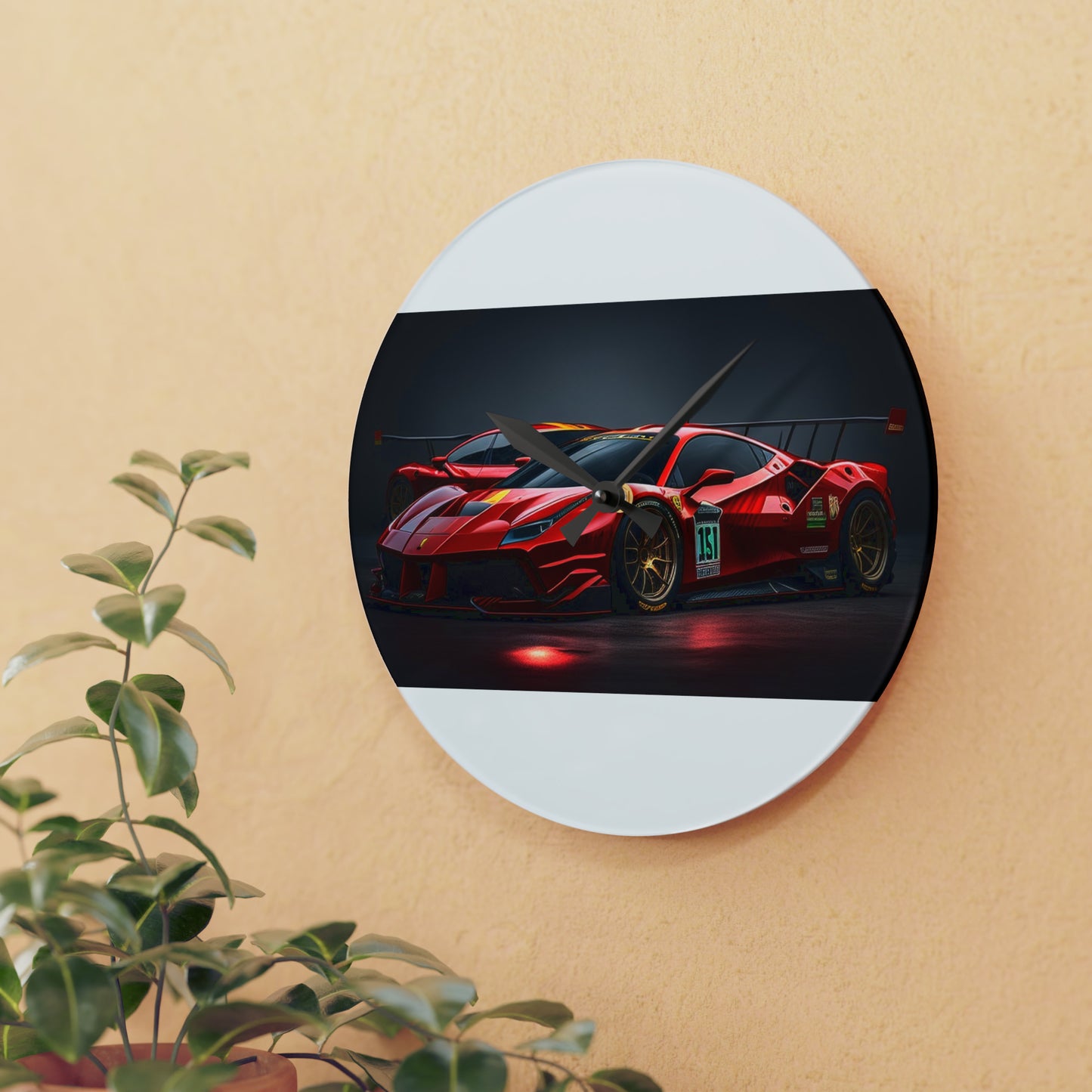 Acrylic Wall Clock Ferrari Red 2