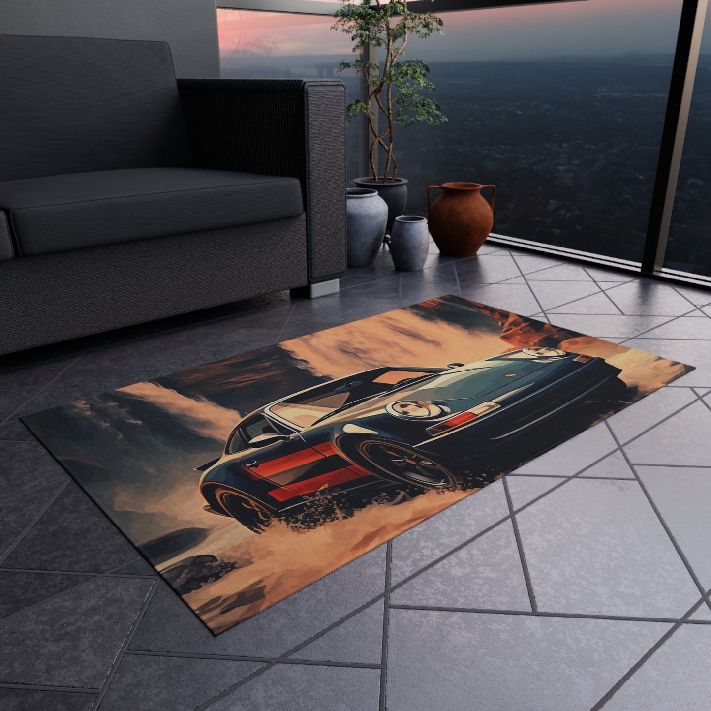 Outdoor Rug  American Flag Porsche Abstract 3