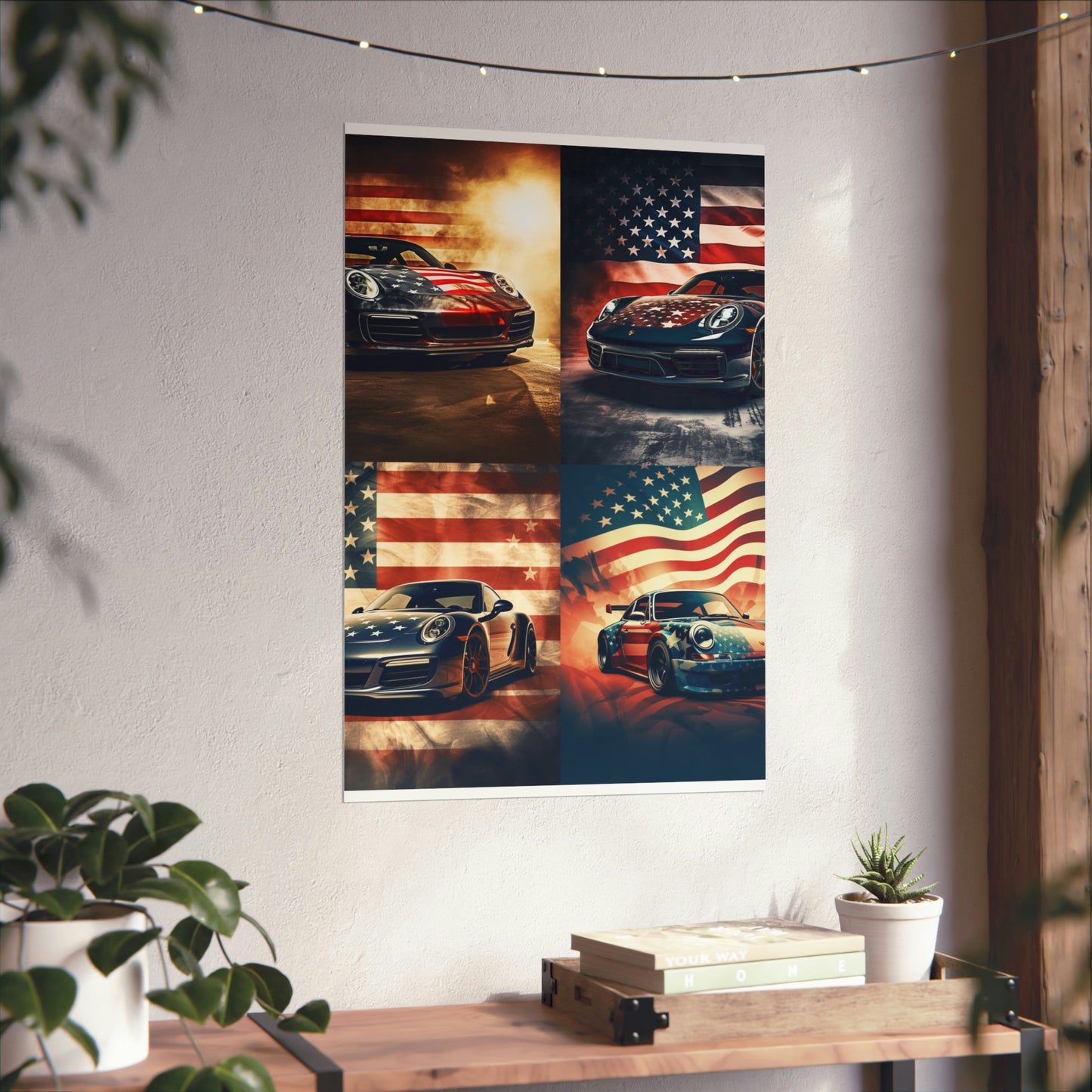 Premium Matte Vertical Posters Abstract American Flag Background Porsche 5