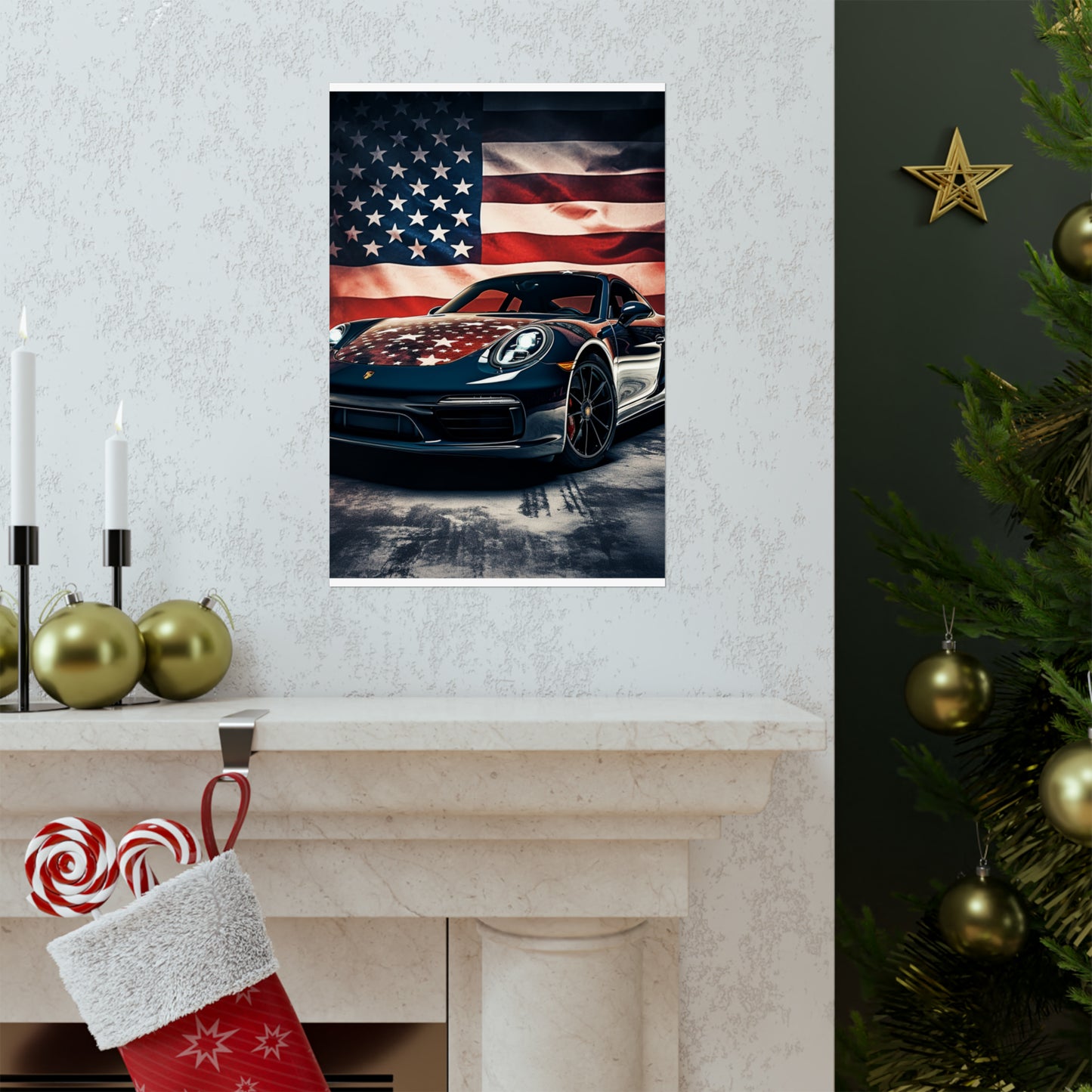 Premium Matte Vertical Posters Abstract American Flag Background Porsche 2