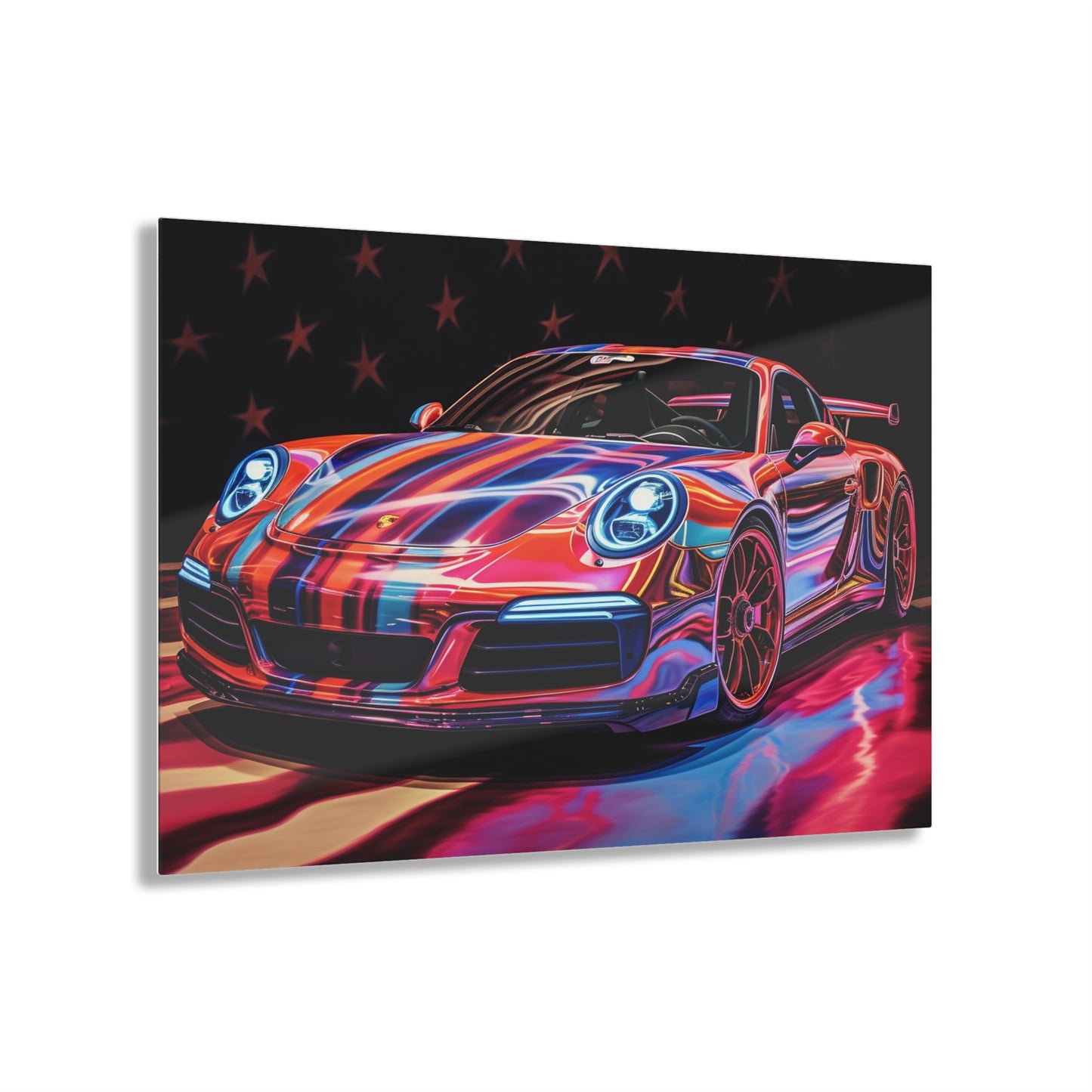 Acrylic Prints Macro American Flag Porsche 4