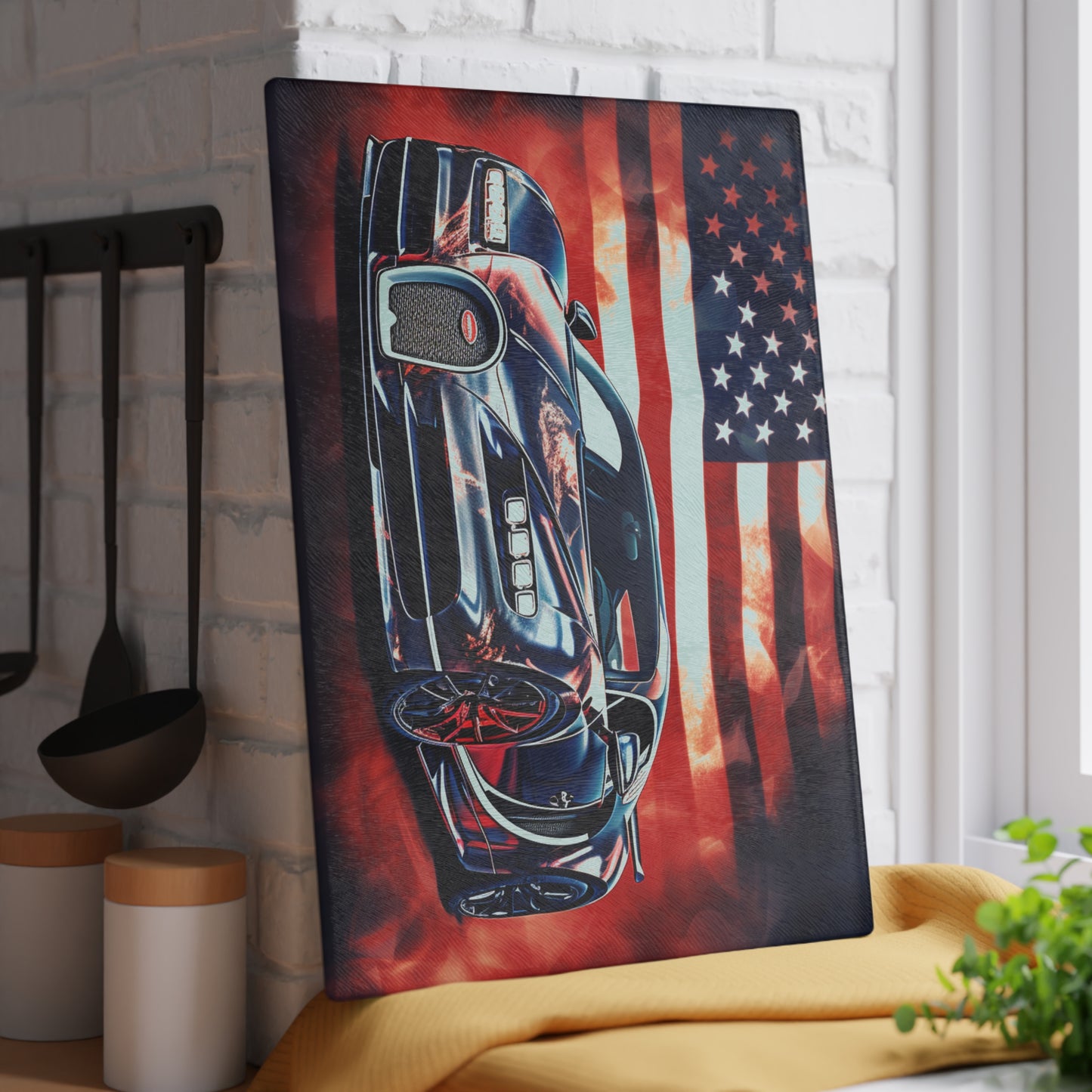 Glass Cutting Board Abstract American Flag Background Bugatti 4