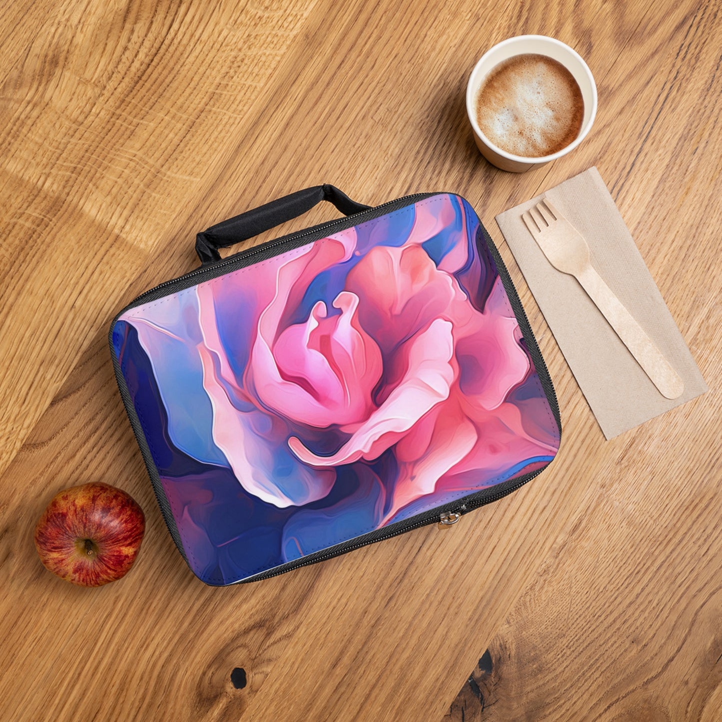 Lunch Bag Pink & Blue Tulip Rose 1