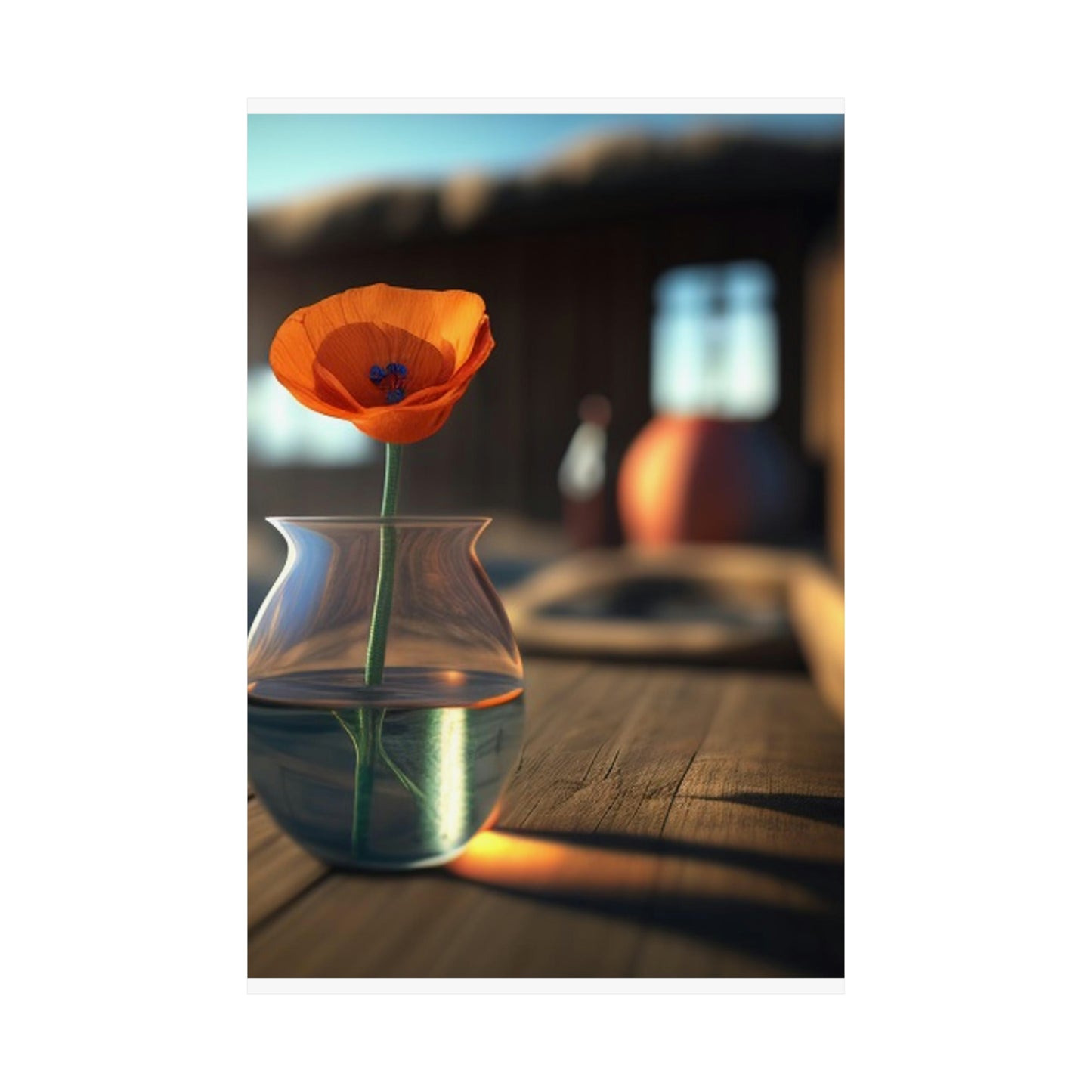 Premium Matte Vertical Posters Poppy in a Glass Vase 2