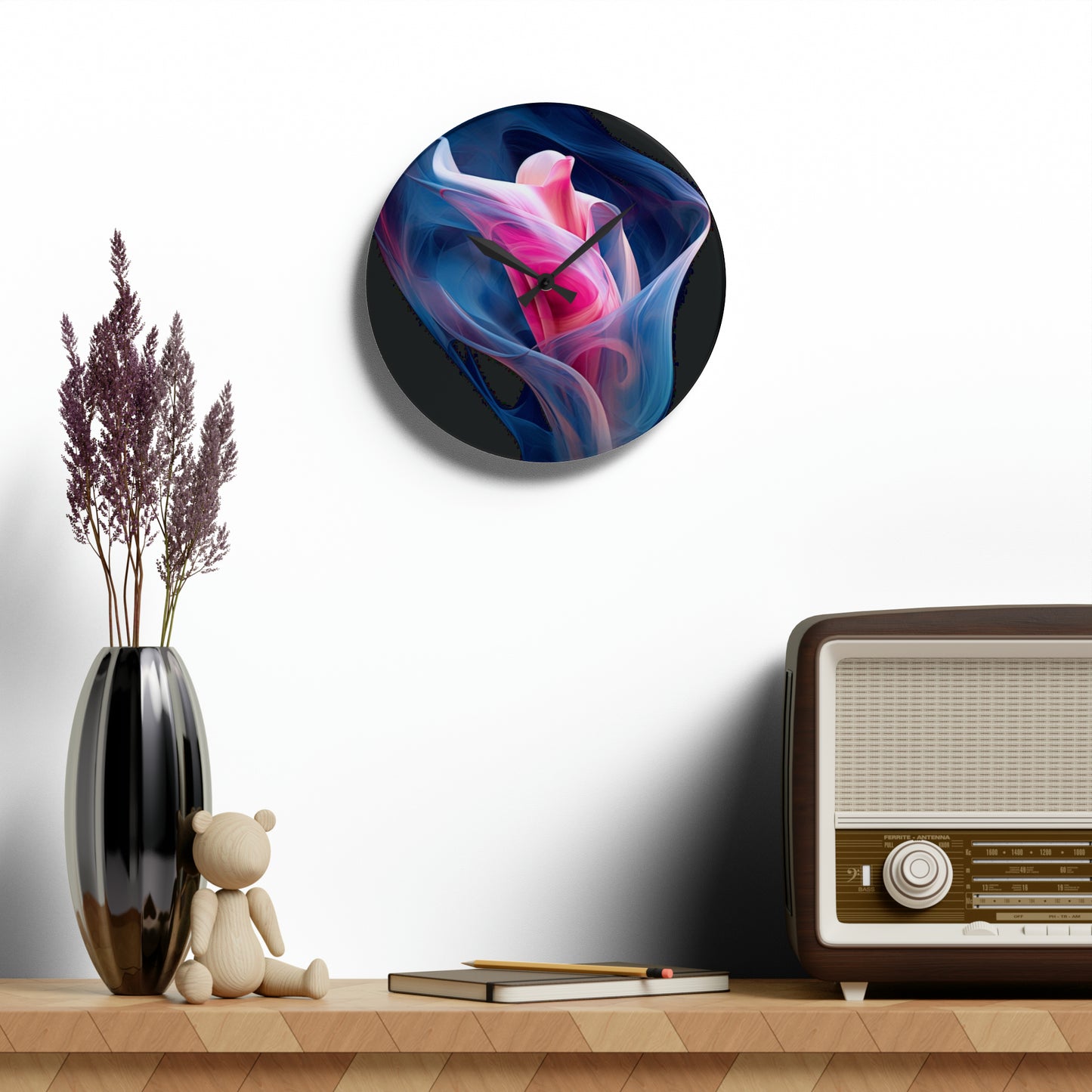 Acrylic Wall Clock Pink & Blue Tulip Rose 3