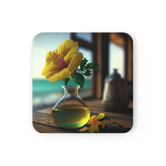 Corkwood Coaster Set Yellow Hibiscus Wood 1