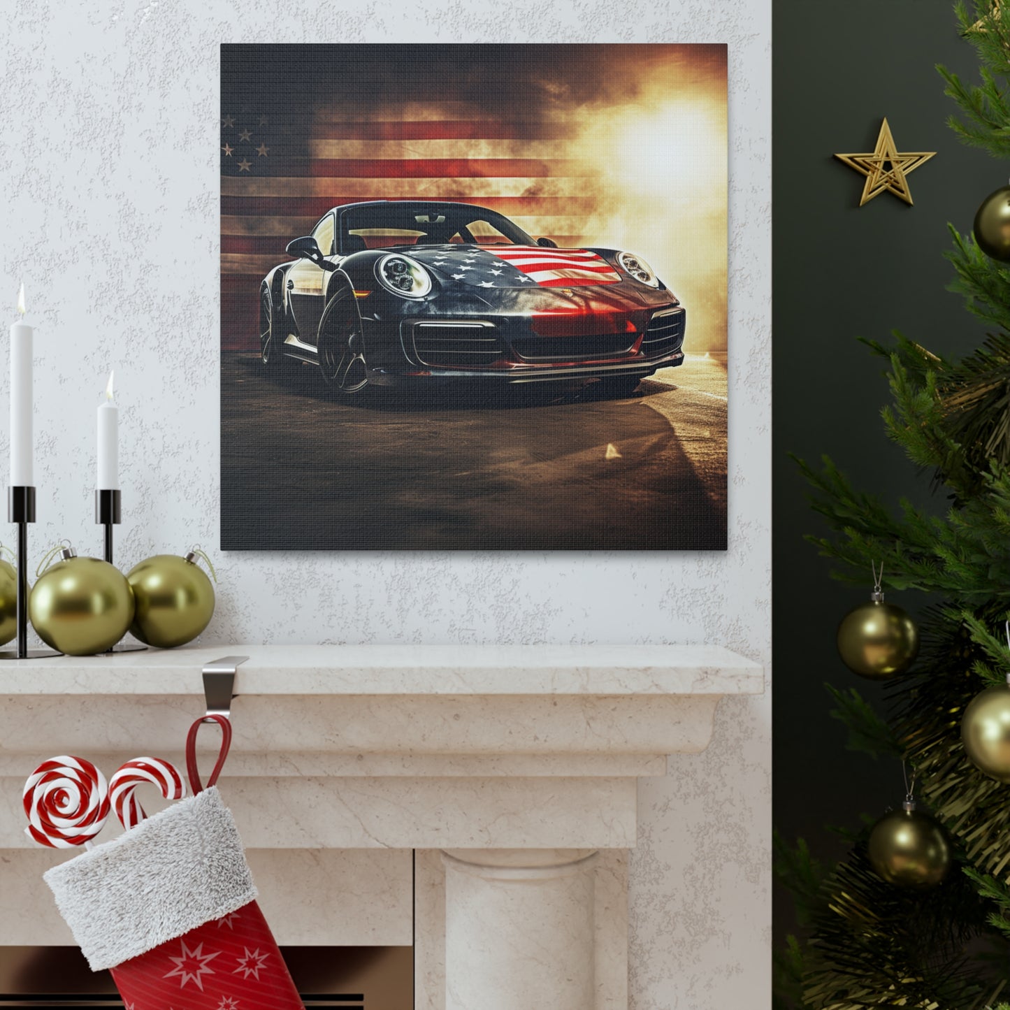 Canvas Gallery Wraps Abstract American Flag Background Porsche 1