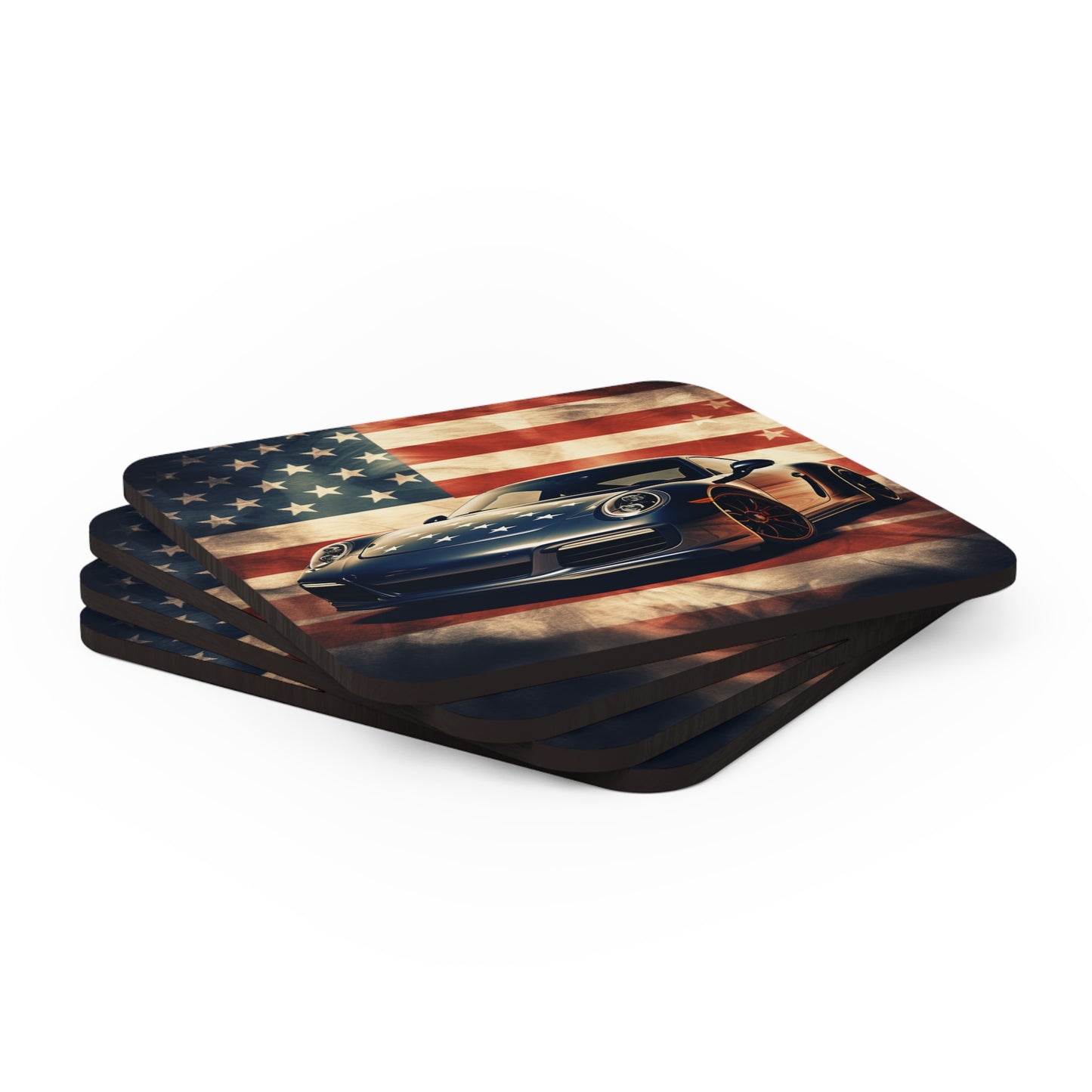 Corkwood Coaster Set Abstract American Flag Background Porsche 3