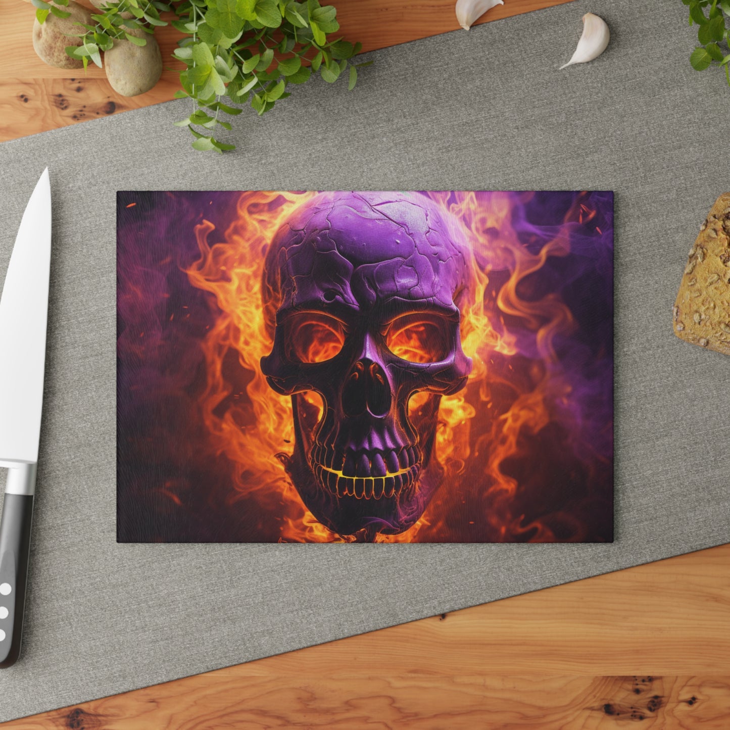 Glass Cutting Board Skull Flames 3