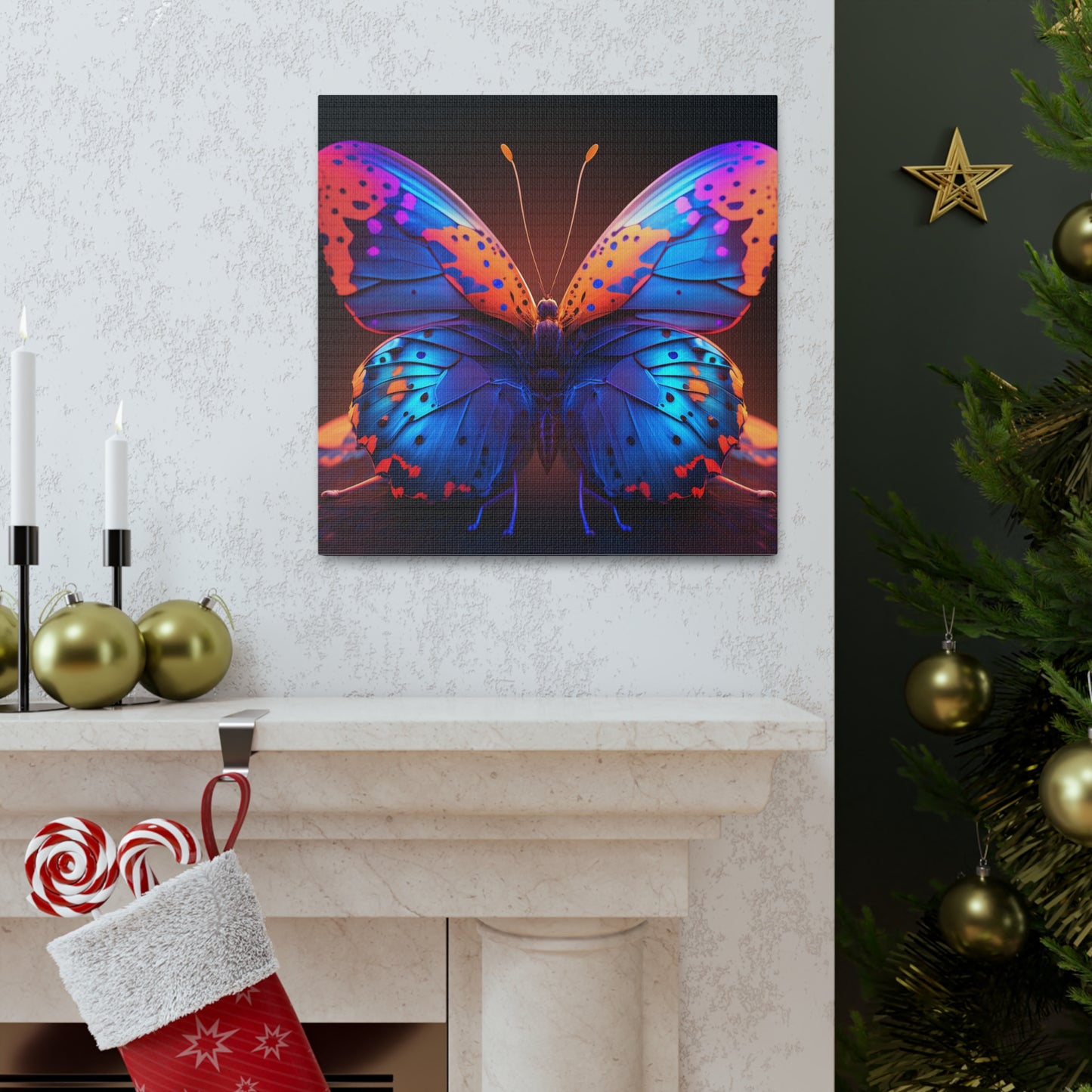 Canvas Gallery Wraps Neon Butterfly Macro 3