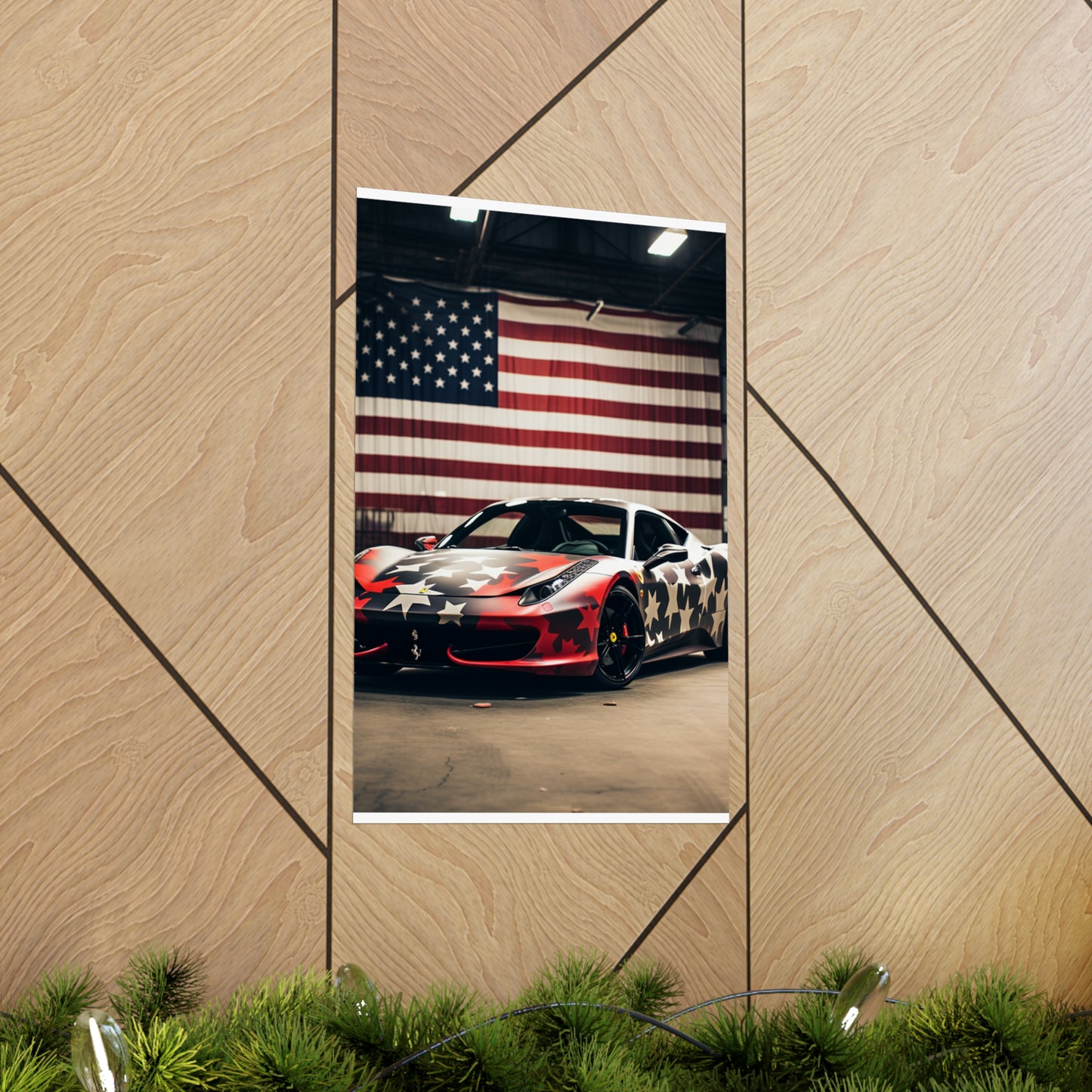 Premium Matte Vertical Posters American Flag Farrari 1