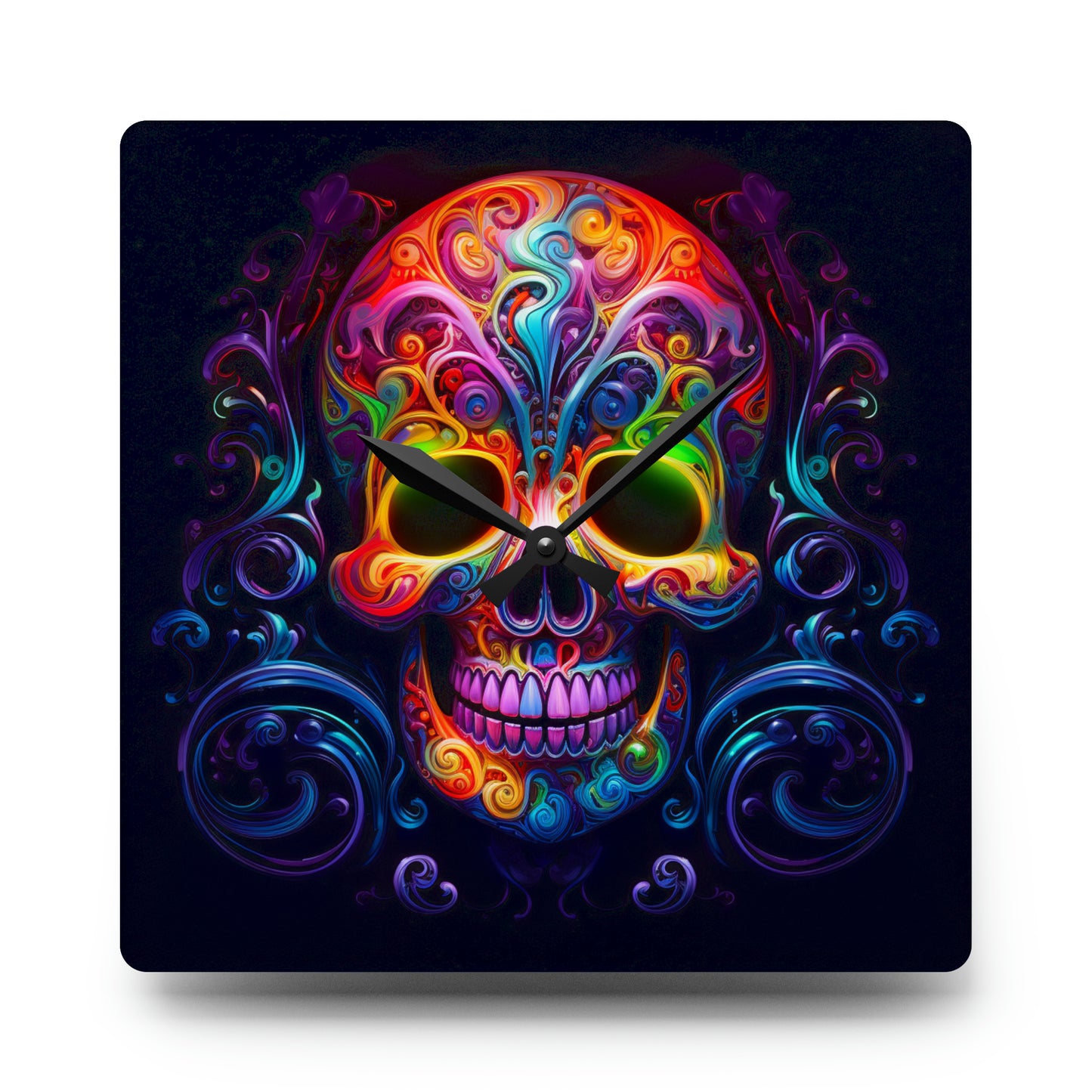 Acrylic Wall Clock Macro Skull Color 2