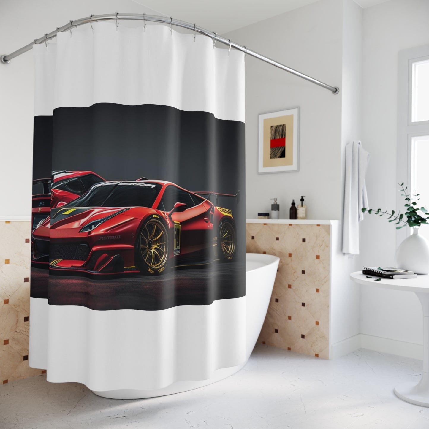 Polyester Shower Curtain Ferrari Red 3