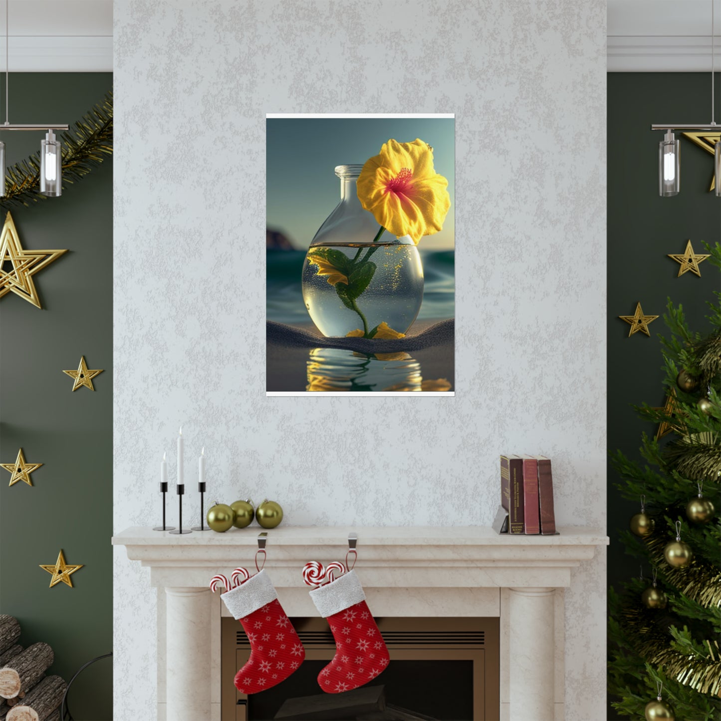 Premium Matte Vertical Posters Yellow Hibiscus glass 2