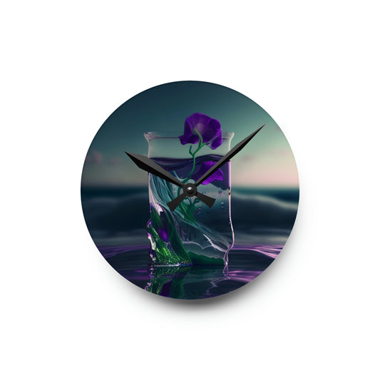 Acrylic Wall Clock Purple Sweet pea in a vase 3