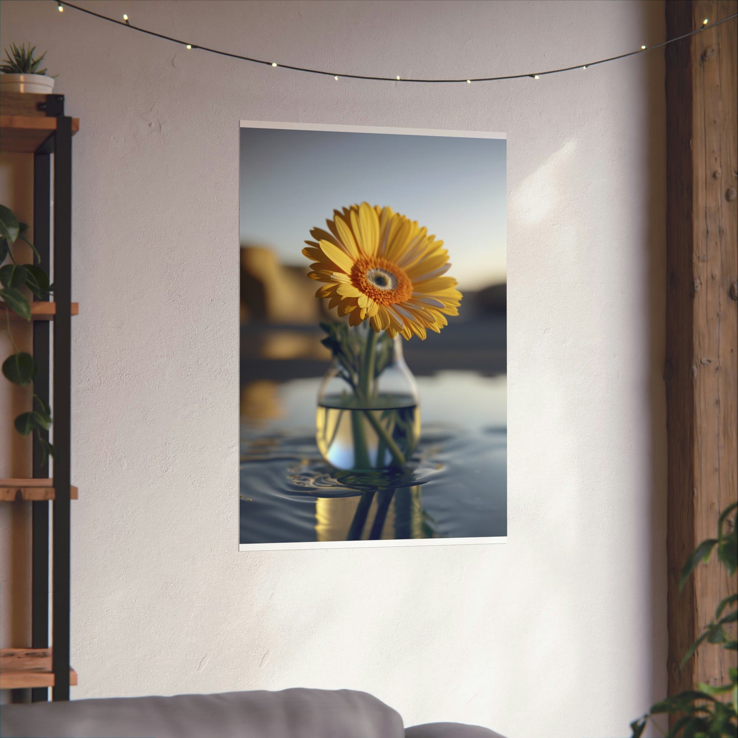 Premium Matte Vertical Posters yello Gerbera glass 4