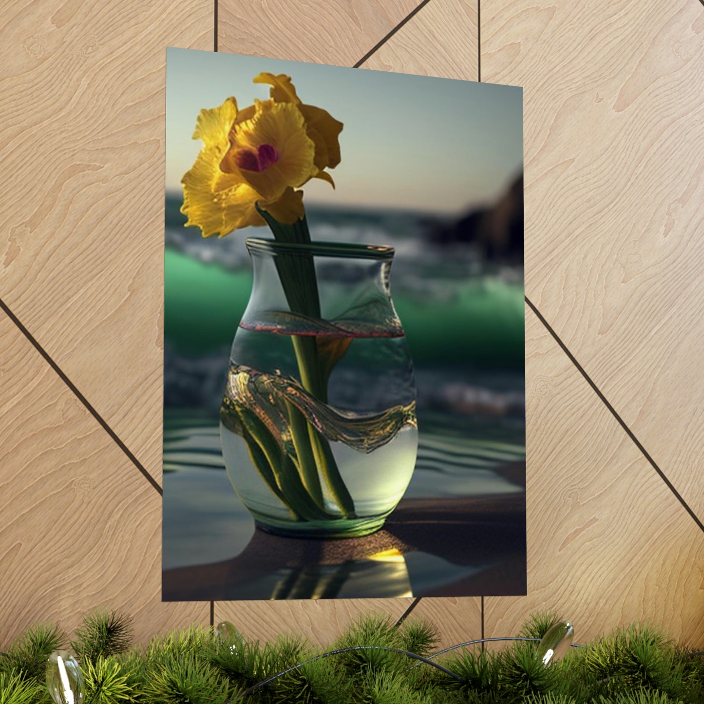 Premium Matte Vertical Posters Yellow Gladiolus glass 1