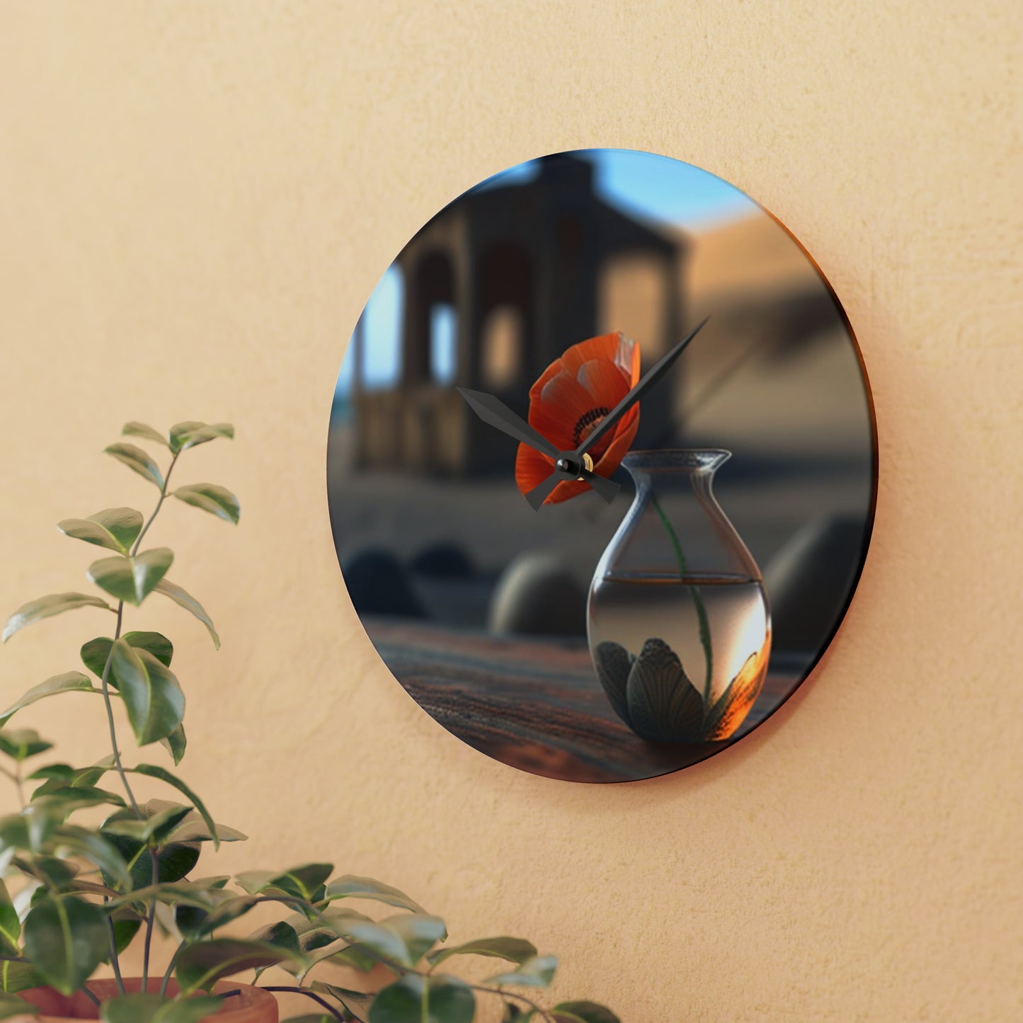 Acrylic Wall Clock Poppy in a Glass Vase 1