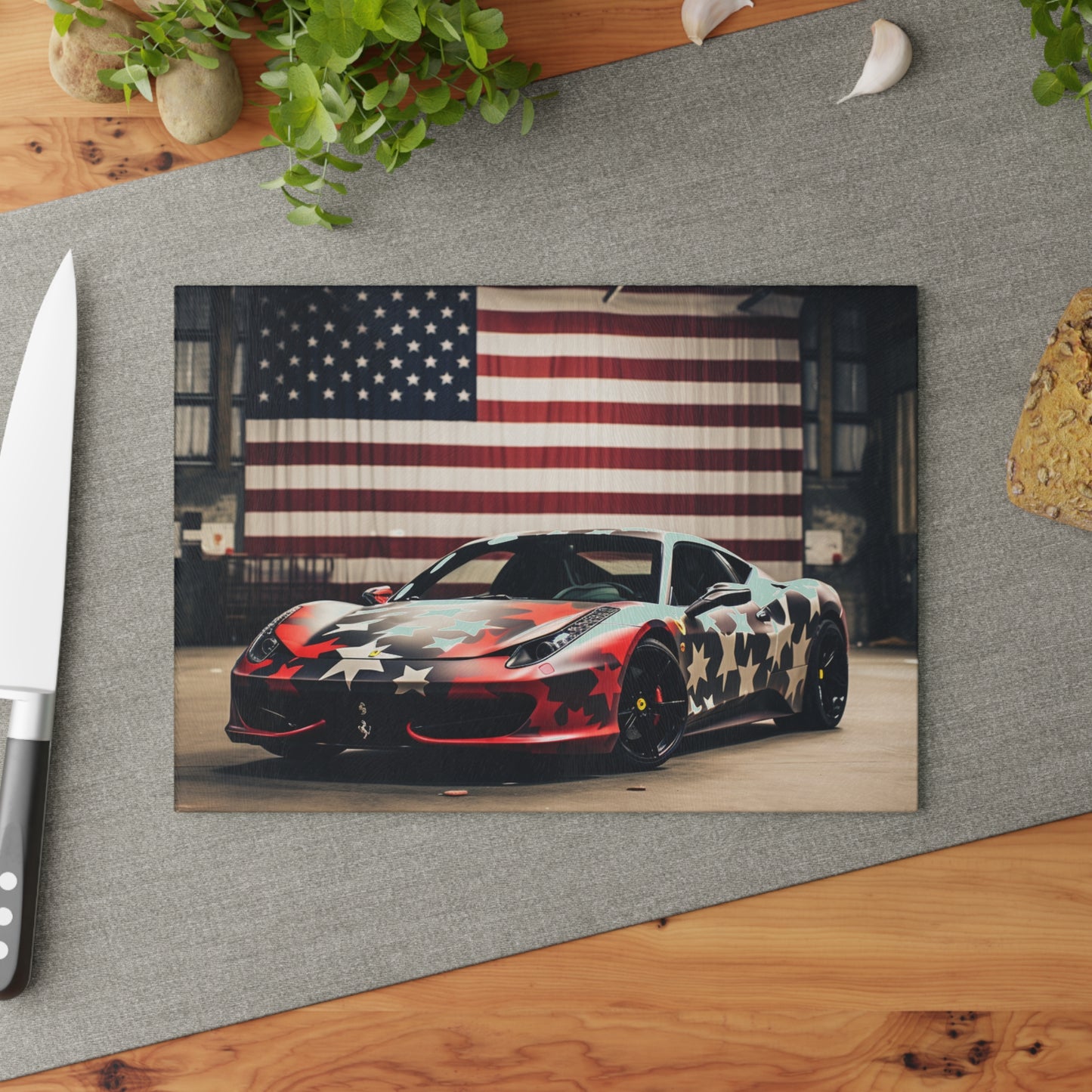 Glass Cutting Board American Flag Farrari 1