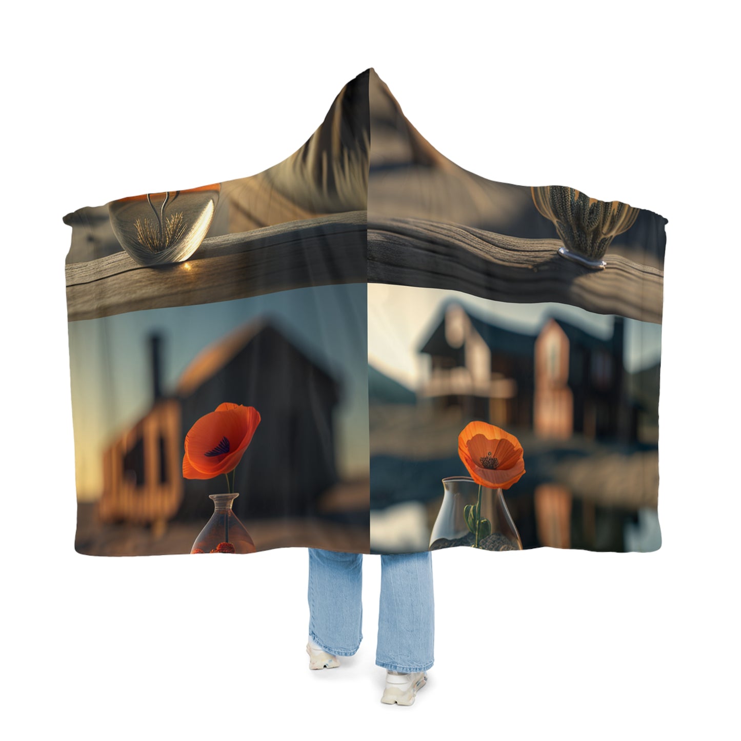 Snuggle Hooded Blanket Orange Poppy in a Vase 5