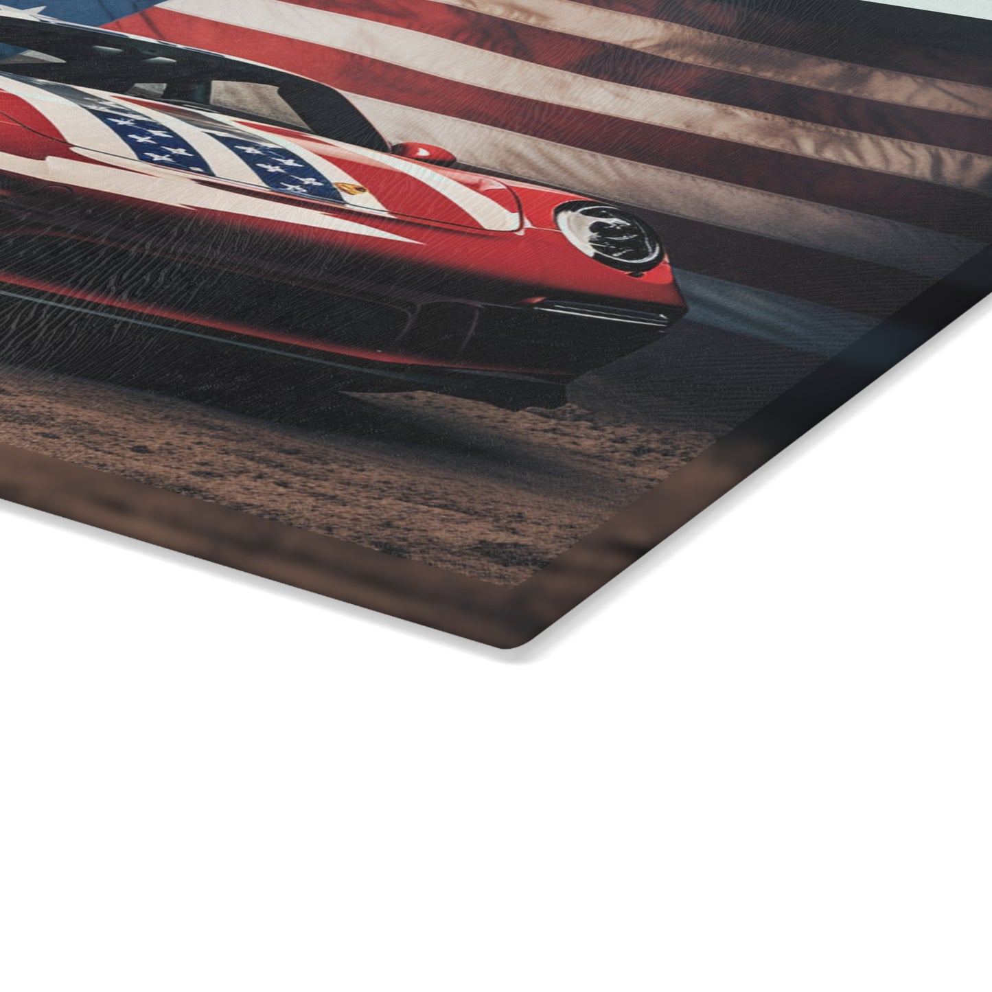 Glass Cutting Board American Flag Background Porsche 3