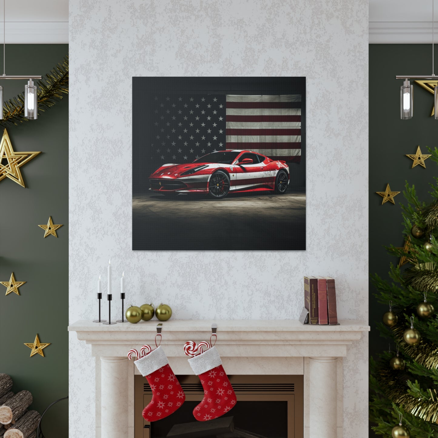 Canvas Gallery Wraps American Flag Background Ferrari 1