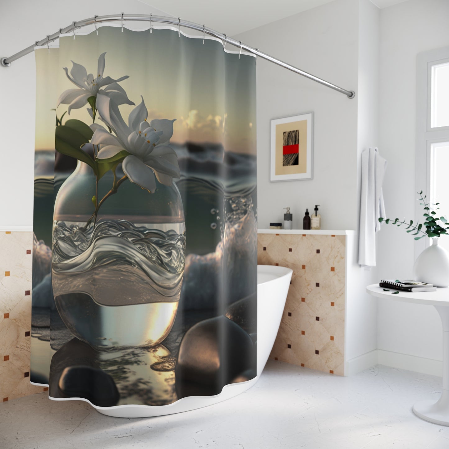 Polyester Shower Curtain Jasmine glass vase 2