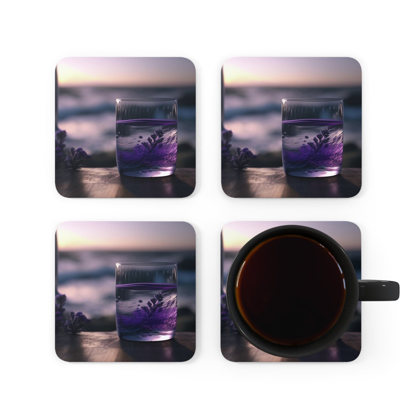 Corkwood Coaster Set Lavender in a vase 4