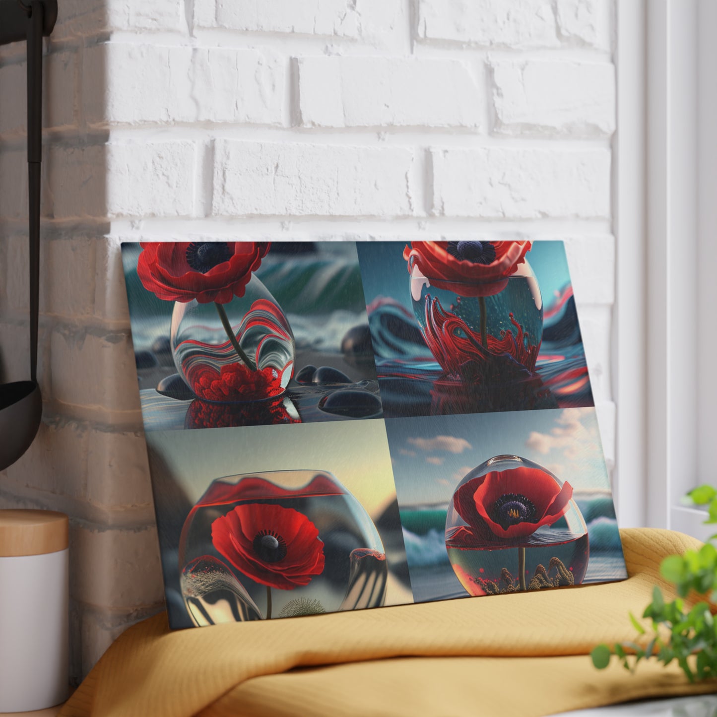 Glass Cutting Board Red Anemone in a Vase 5