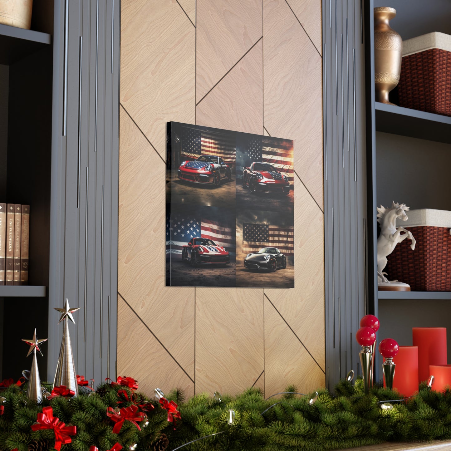 Canvas Gallery Wraps American Flag Background Porsche 5