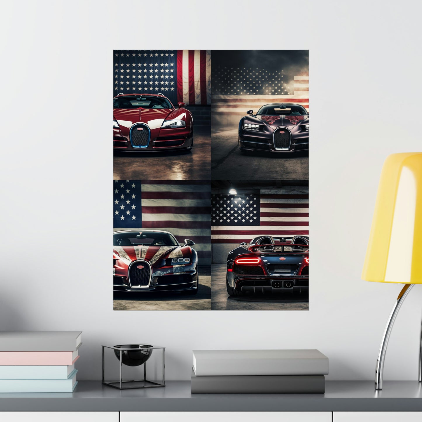 Premium Matte Vertical Posters American Flag Background Bugatti 5