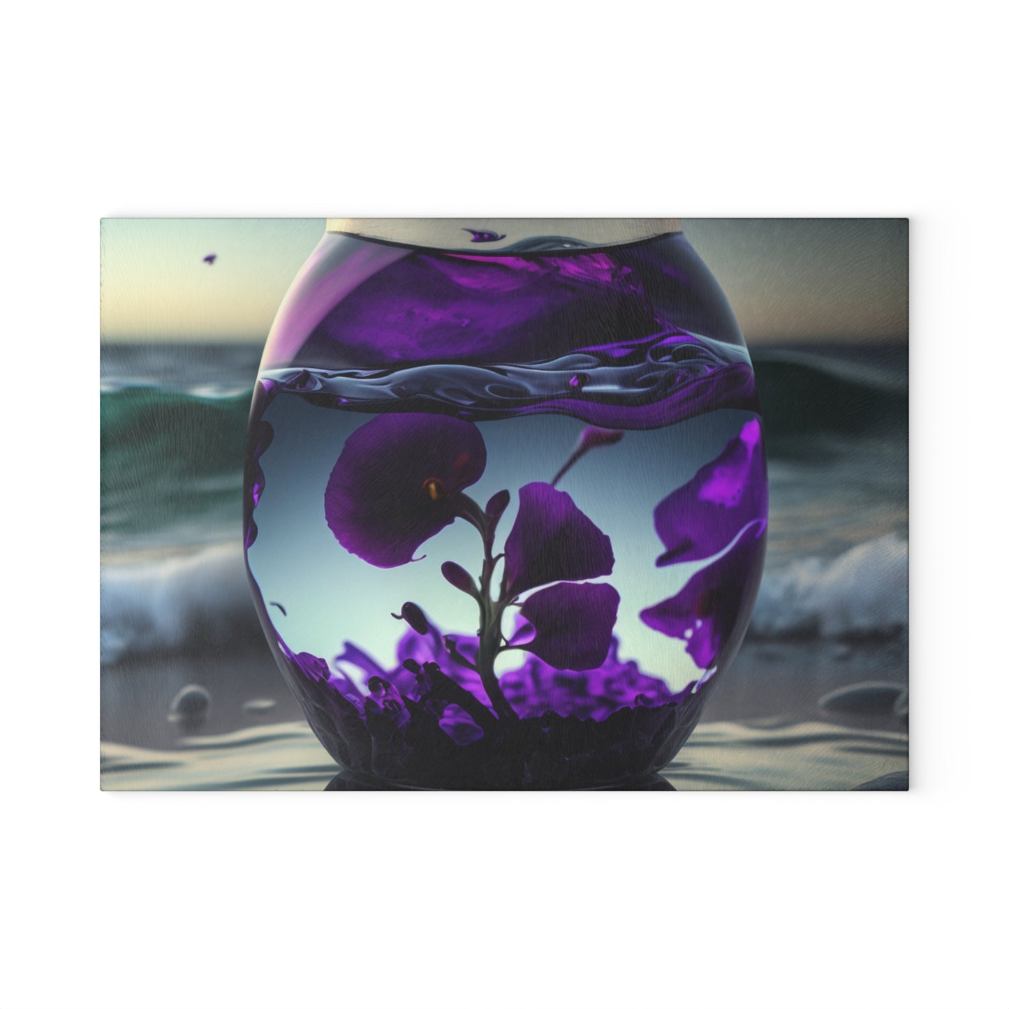 Glass Cutting Board Purple Sweet pea in a vase 4