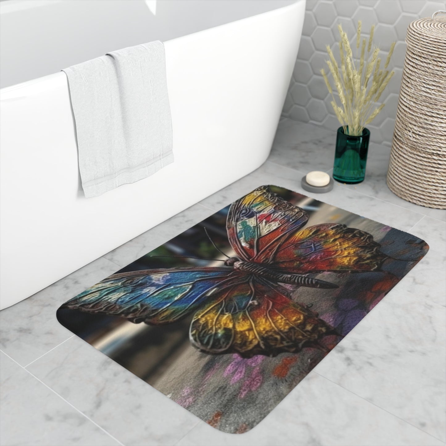 Memory Foam Bath Mat Liquid Street Butterfly 3