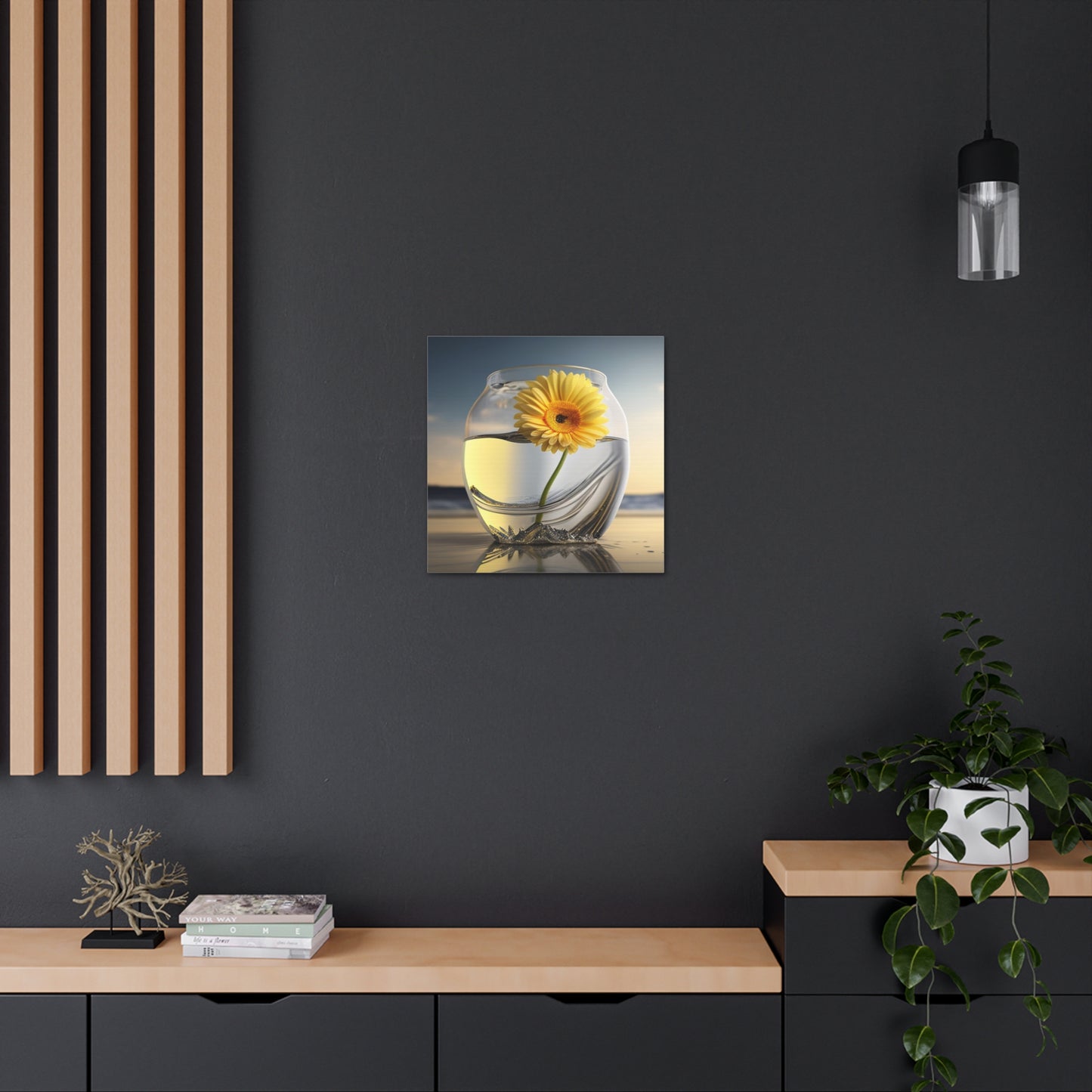 Canvas Gallery Wraps yello Gerbera glass 1