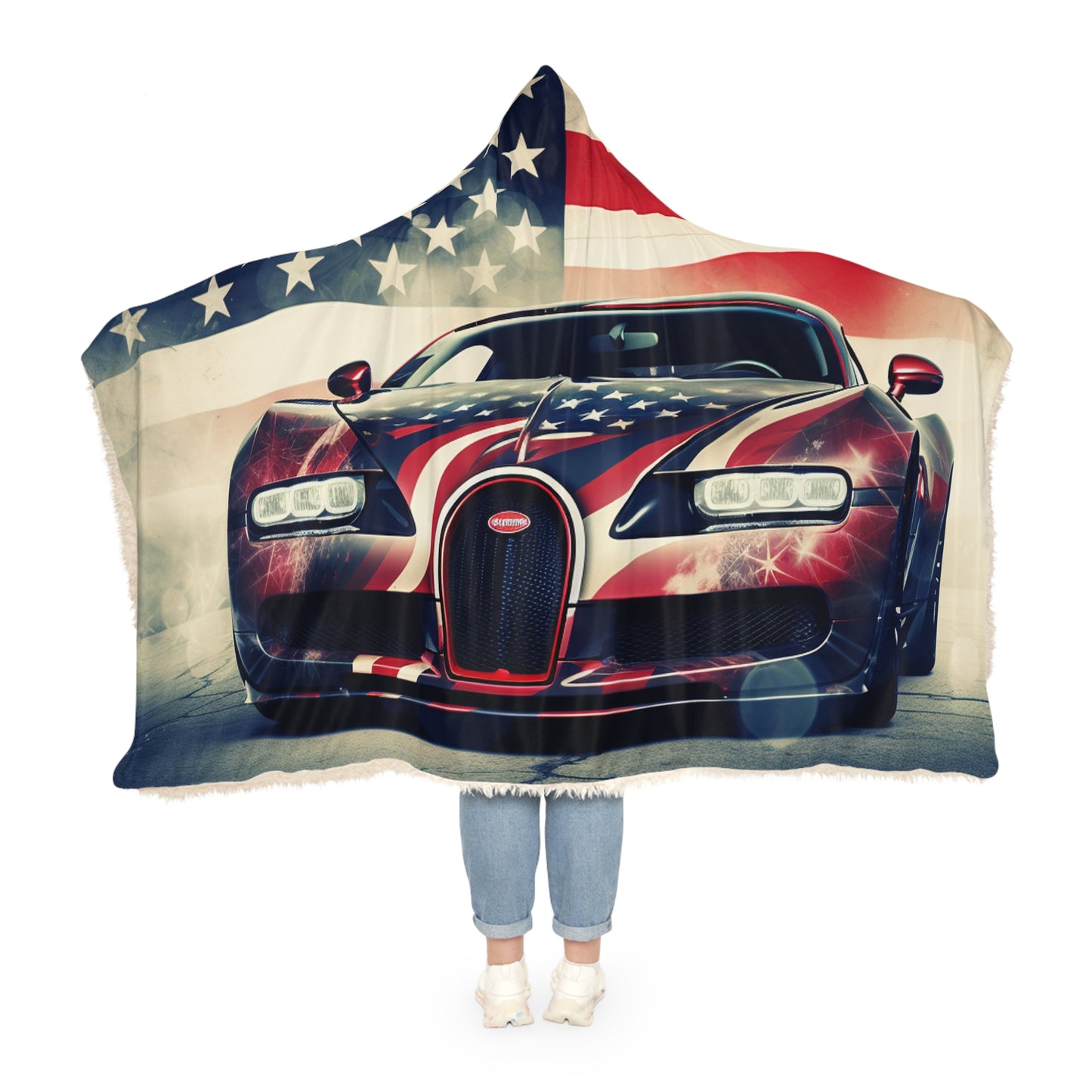 Snuggle Hooded Blanket Abstract American Flag Background Bugatti 1