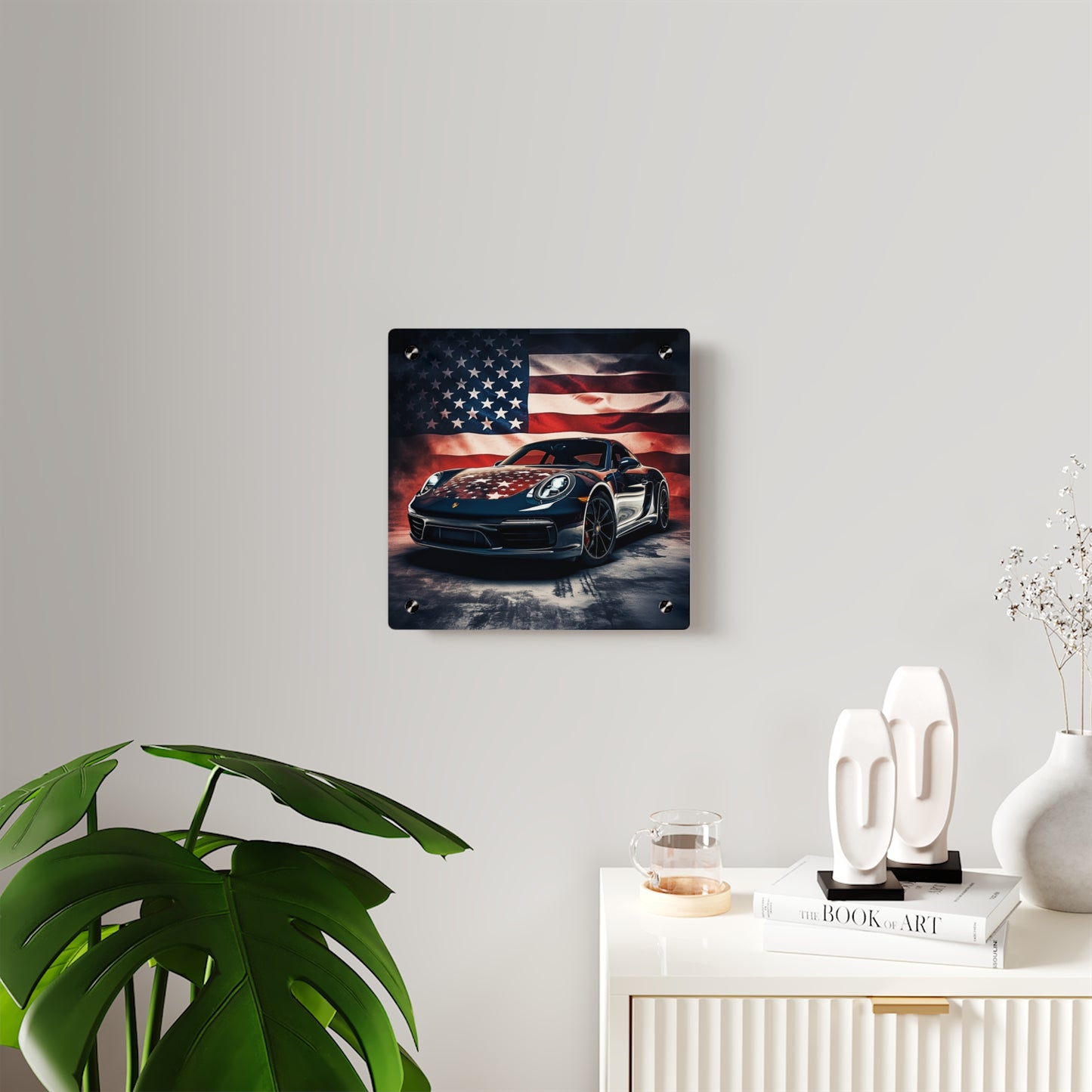 Acrylic Wall Art Panels Abstract American Flag Background Porsche 2