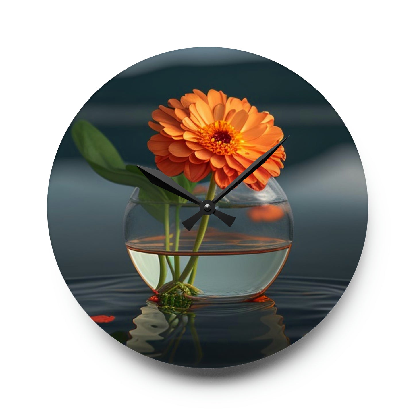 Acrylic Wall Clock Orange Zinnia 2