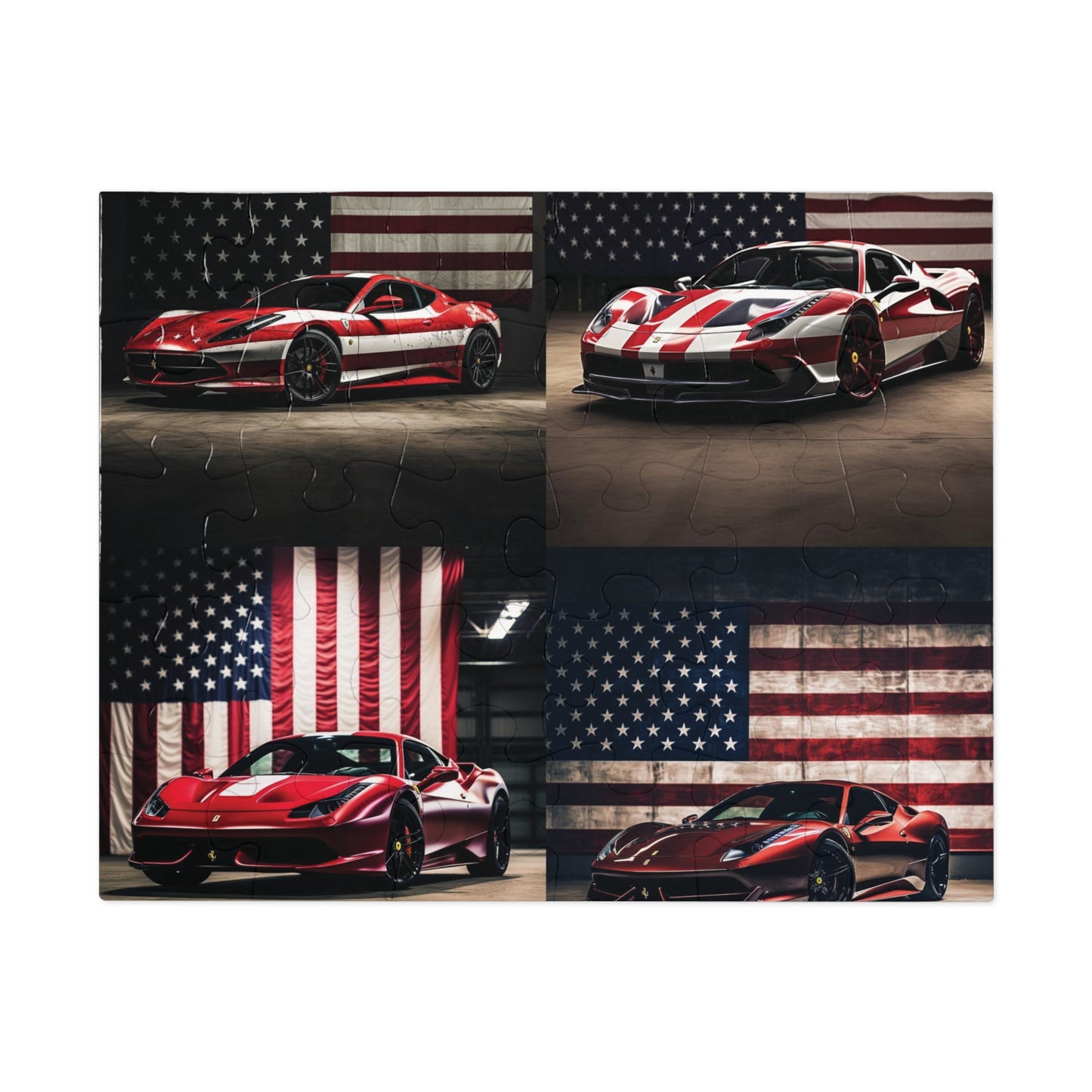 Jigsaw Puzzle (30, 110, 252, 500,1000-Piece) American Flag Background Ferrari 5