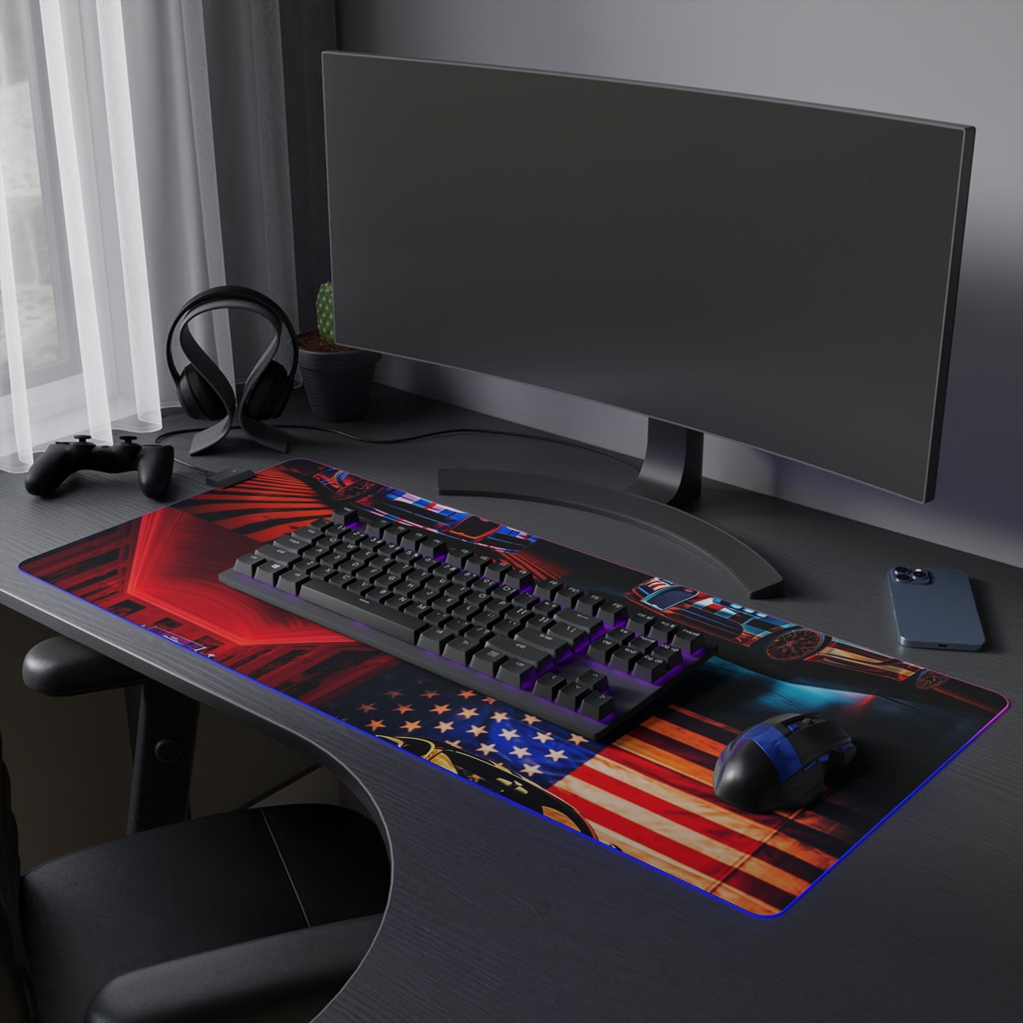 LED Gaming Mouse Pad Macro Bugatti American Flag 5