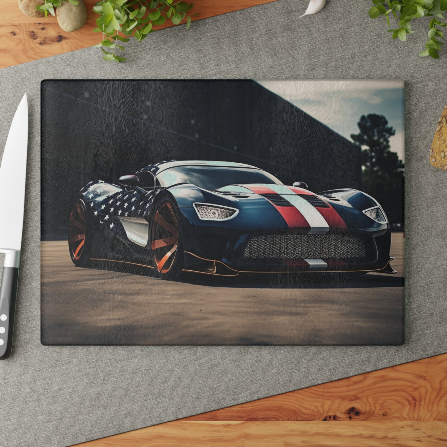 Glass Cutting Board Bugatti Flag American 2