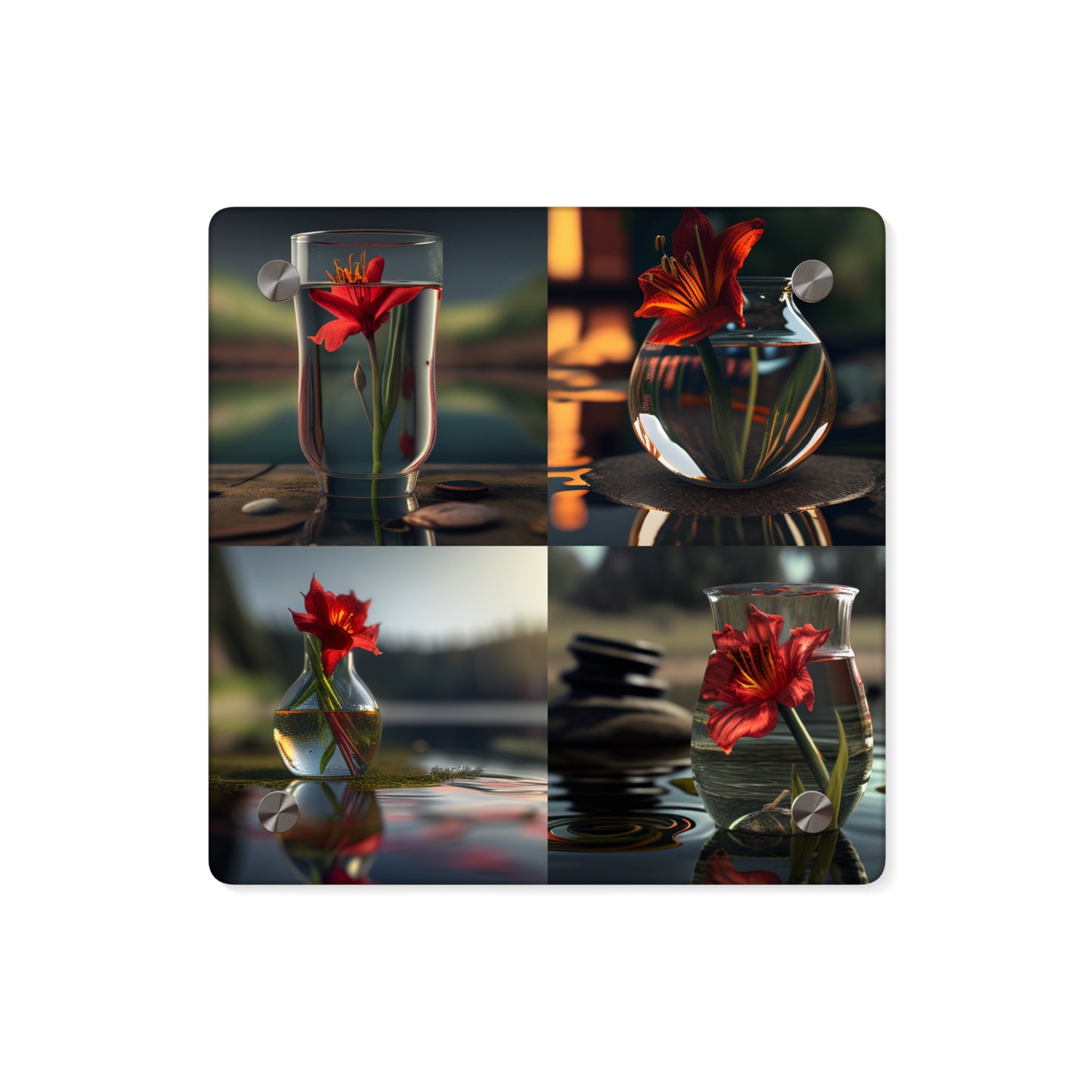 Acrylic Wall Art Panels Red Lily in a Glass vase 5