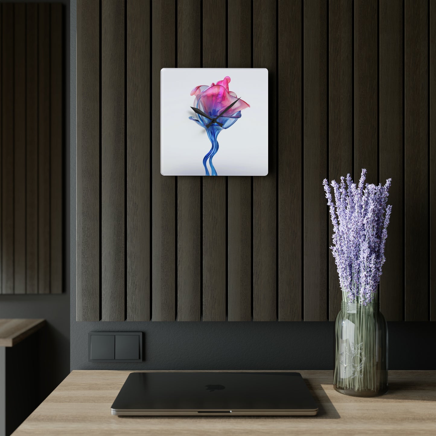 Acrylic Wall Clock Pink & Blue Tulip Rose 4