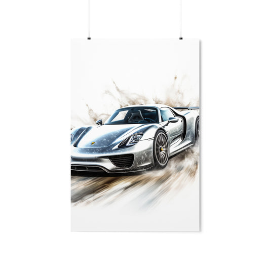 Premium Matte Vertical Posters 918 Spyder white background driving fast with water splashing 2