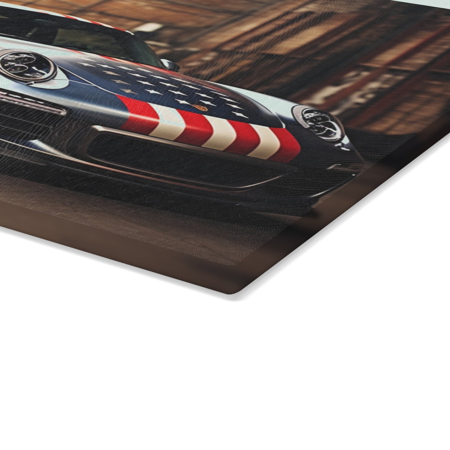 Glass Cutting Board American Flag Porsche 1